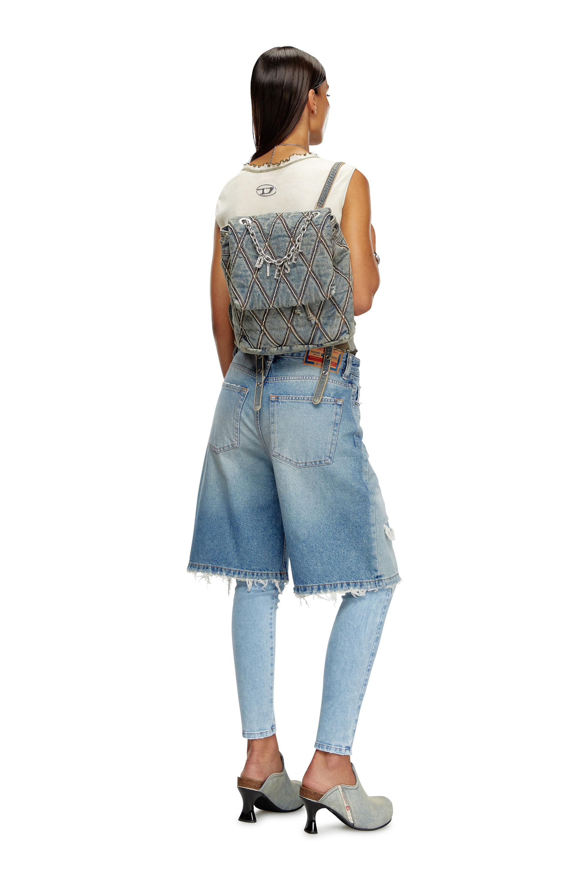 Diesel - CHARM-D BACKPACK S, Damen Charm-D S-Rucksack aus gestepptem Argyle-Denim in Blau - 2