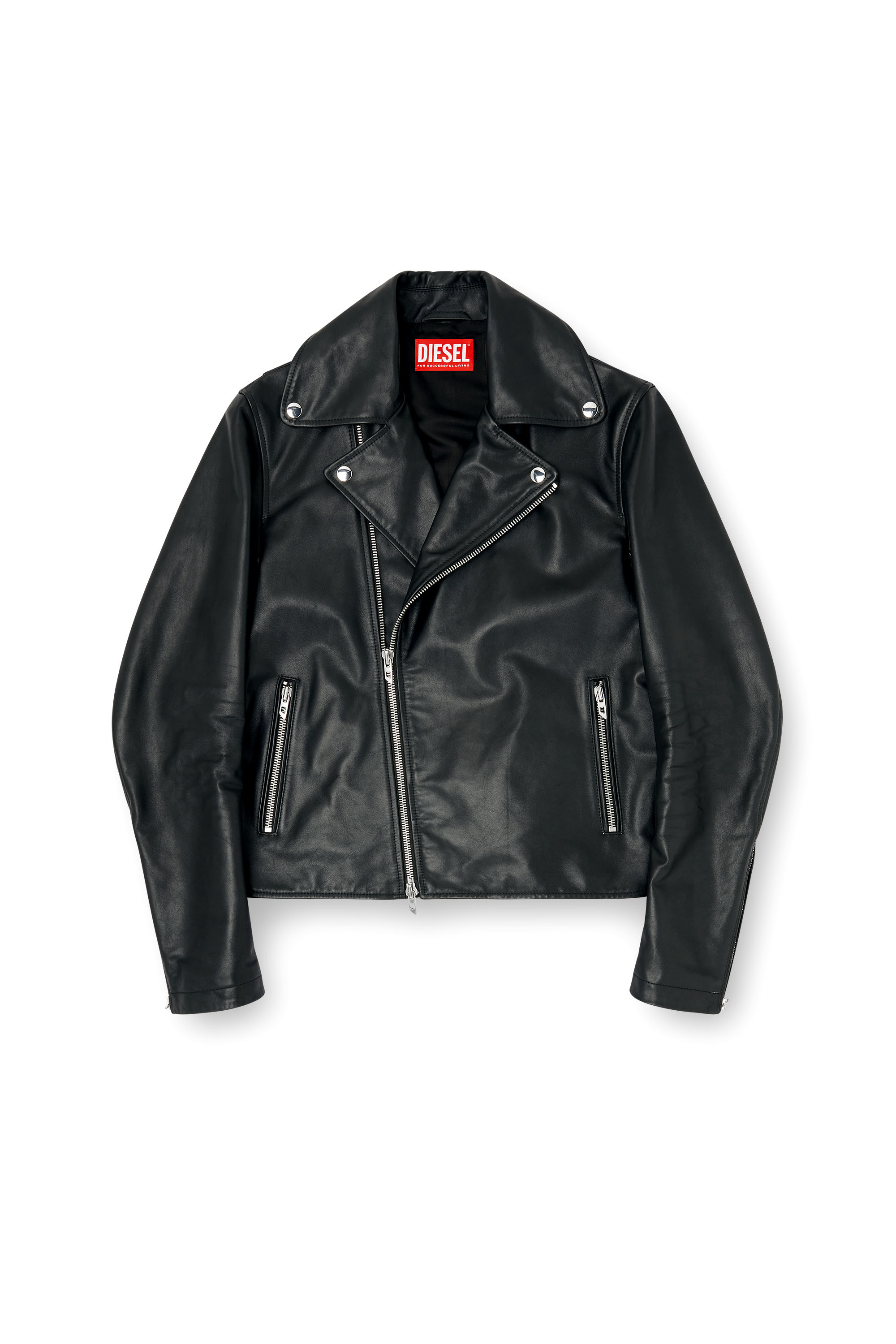Diesel - L-EO-WRD, Herren Bikerjacke aus gewachstem Leder in Schwarz - 2