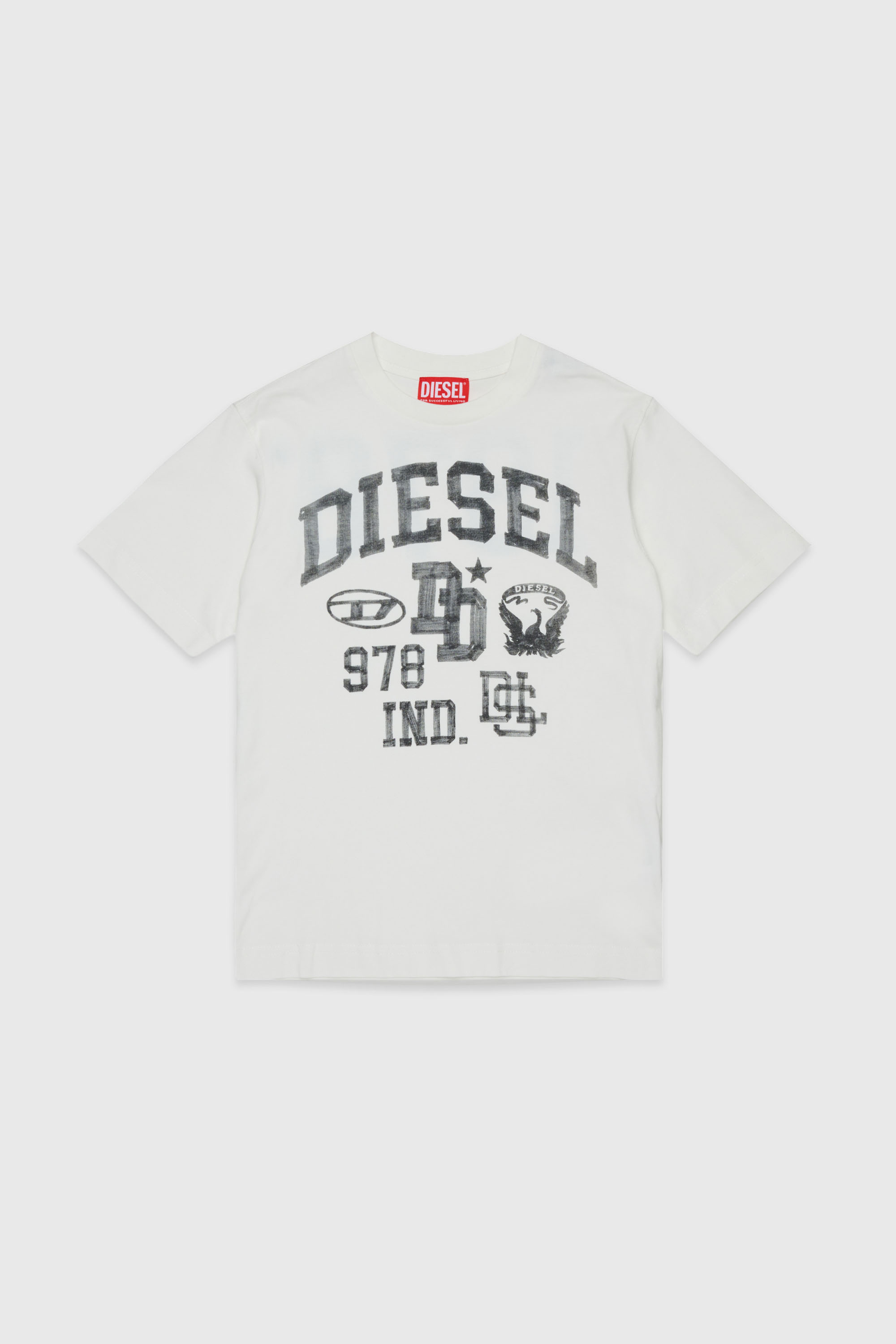Diesel - TBAND OVER, Herren Baumwoll-T-Shirt mit varsity-Grafik in Wei&szlig; - 1