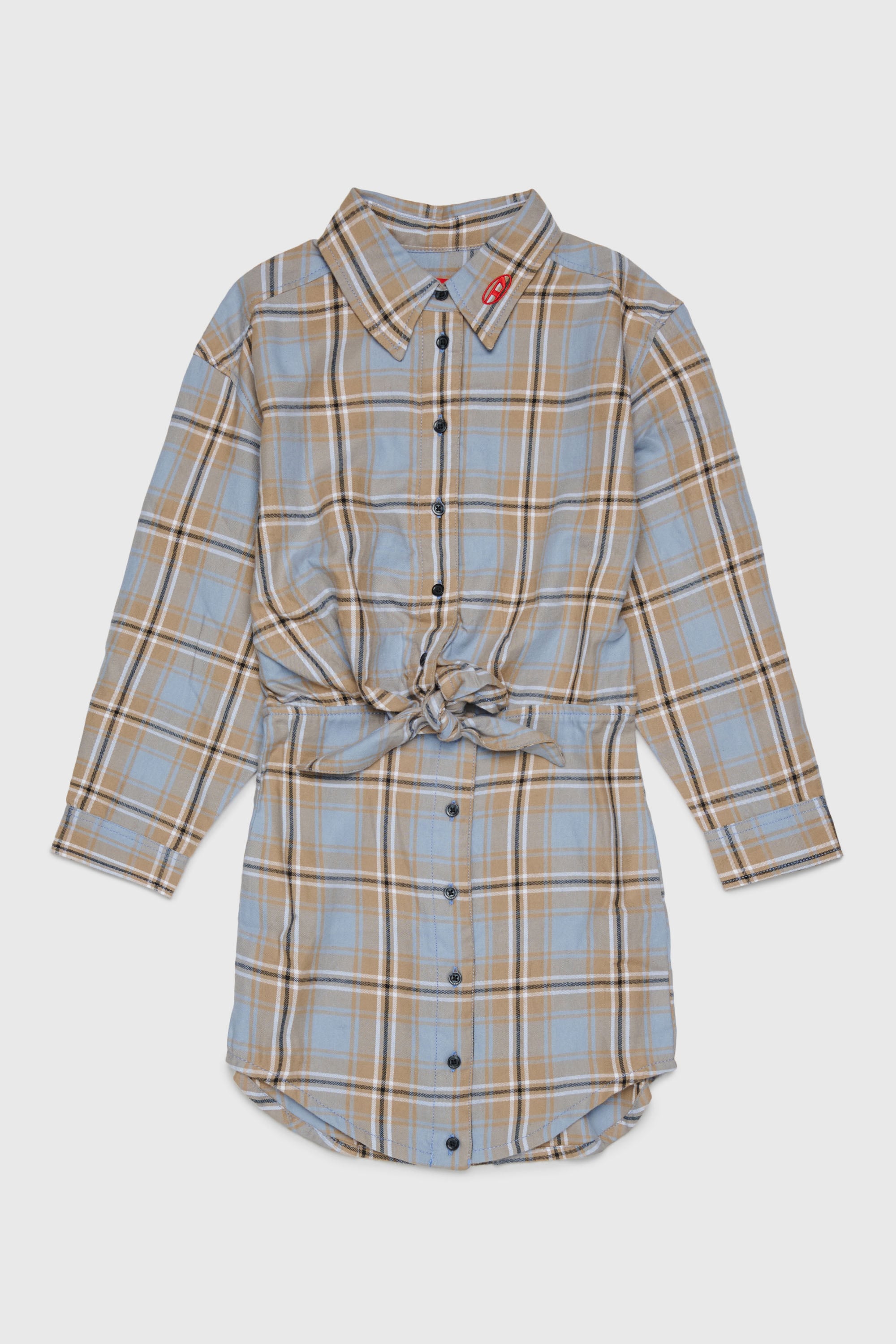 Diesel - DESUSANIS, Woman's Check-cotton shirt dress with tie-knot waist in Blue/Orange - 1