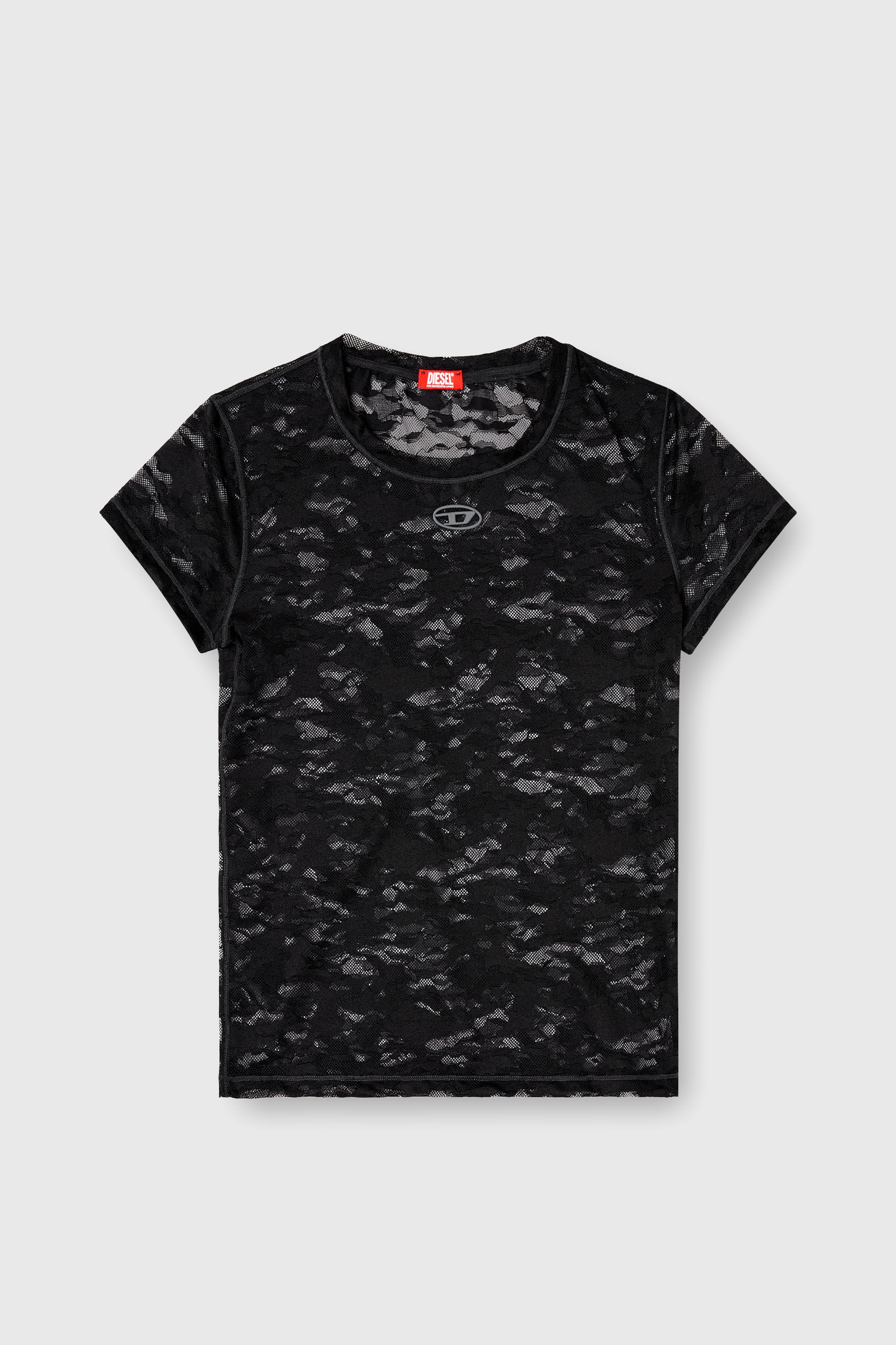 Diesel - KASIA-UTLT, Damen T-Shirt mit Camouflage-Spitze in Schwarz - 2