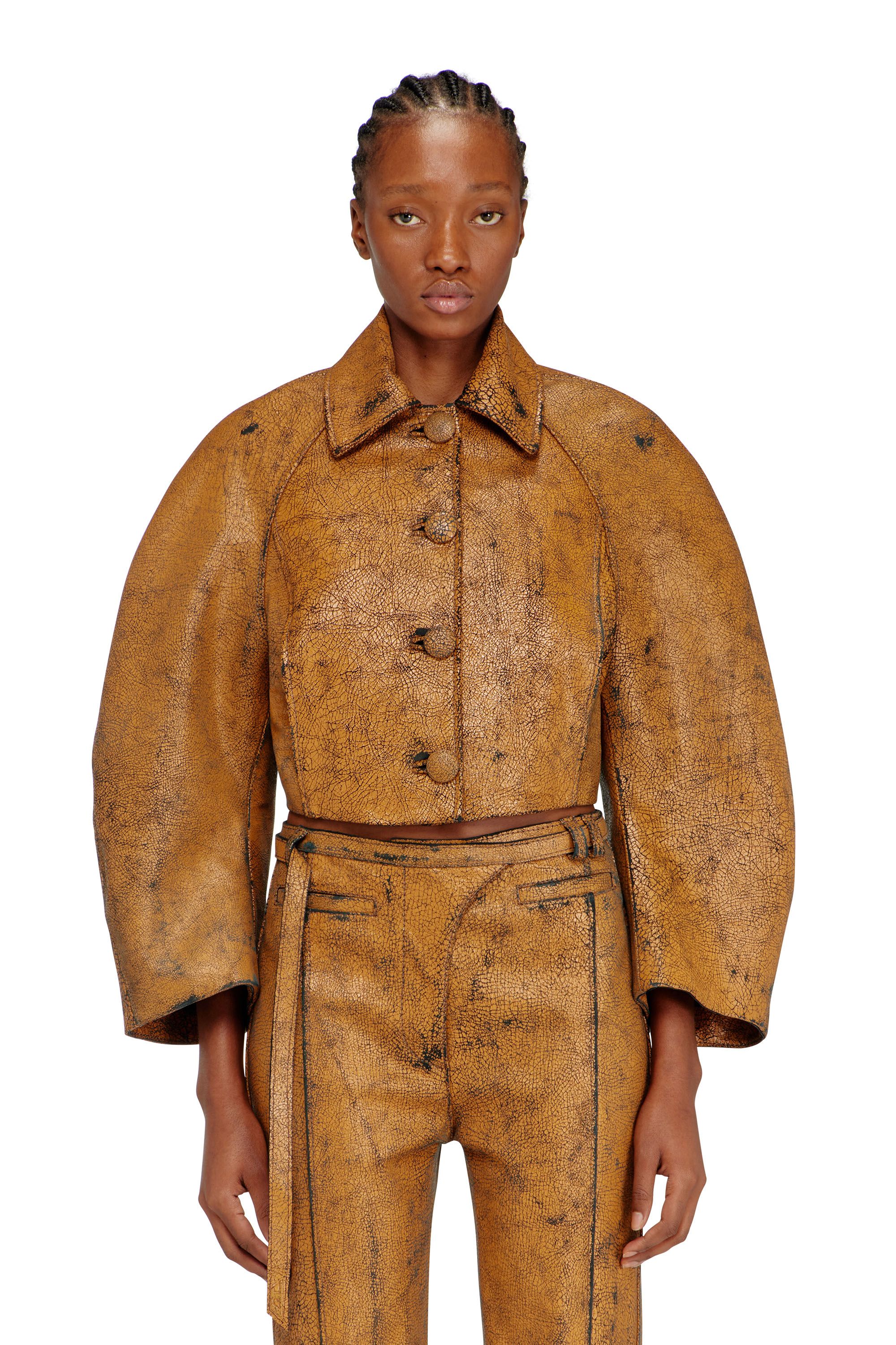 Diesel - L-RAYA, Damen Verk&uuml;rzte Kokonjacke aus Crackle-Leder in null - 1