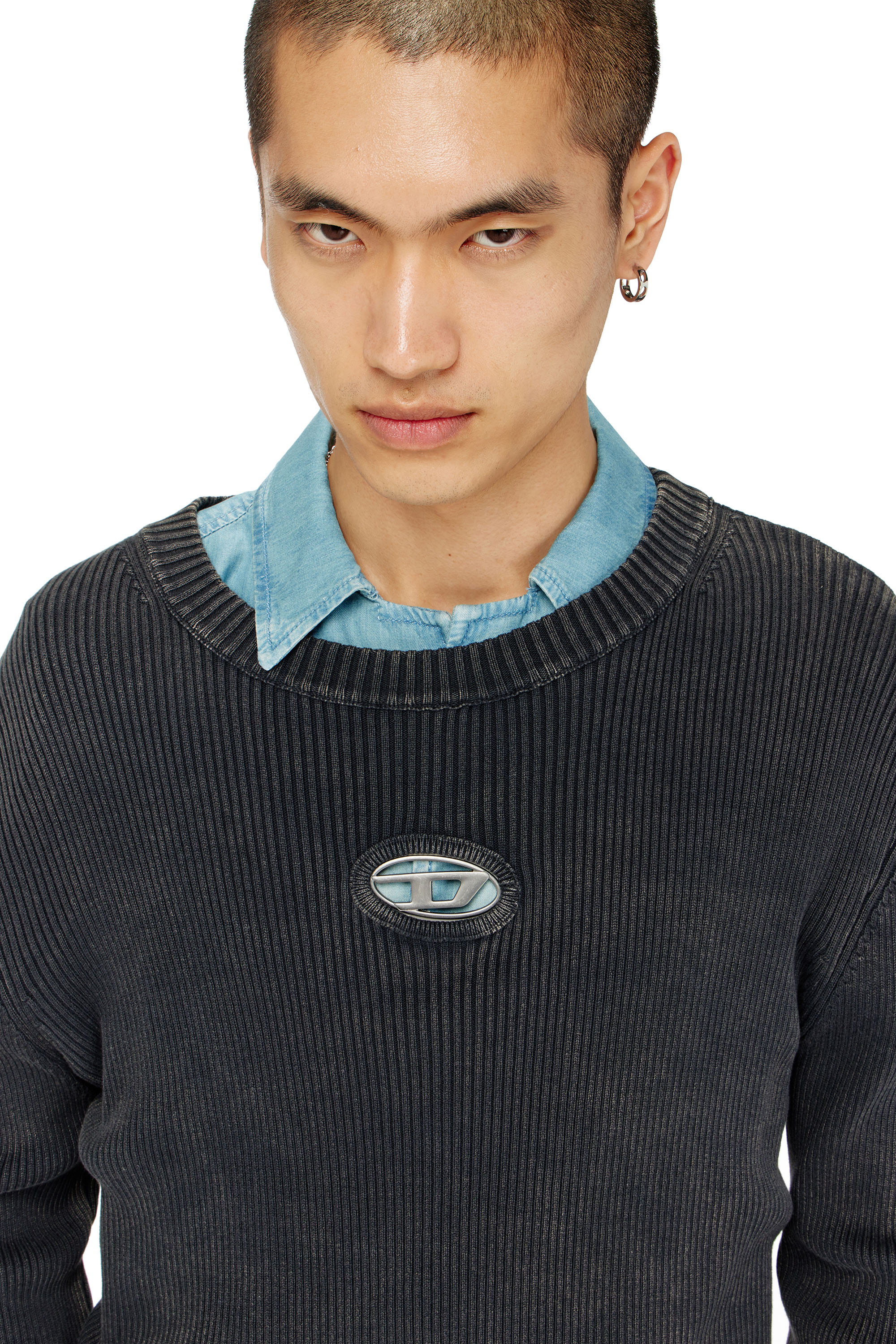 Diesel - K-DARIN-D, Herren Vielgetragener Pullover mit Cutout-Logo in Schwarz - 5