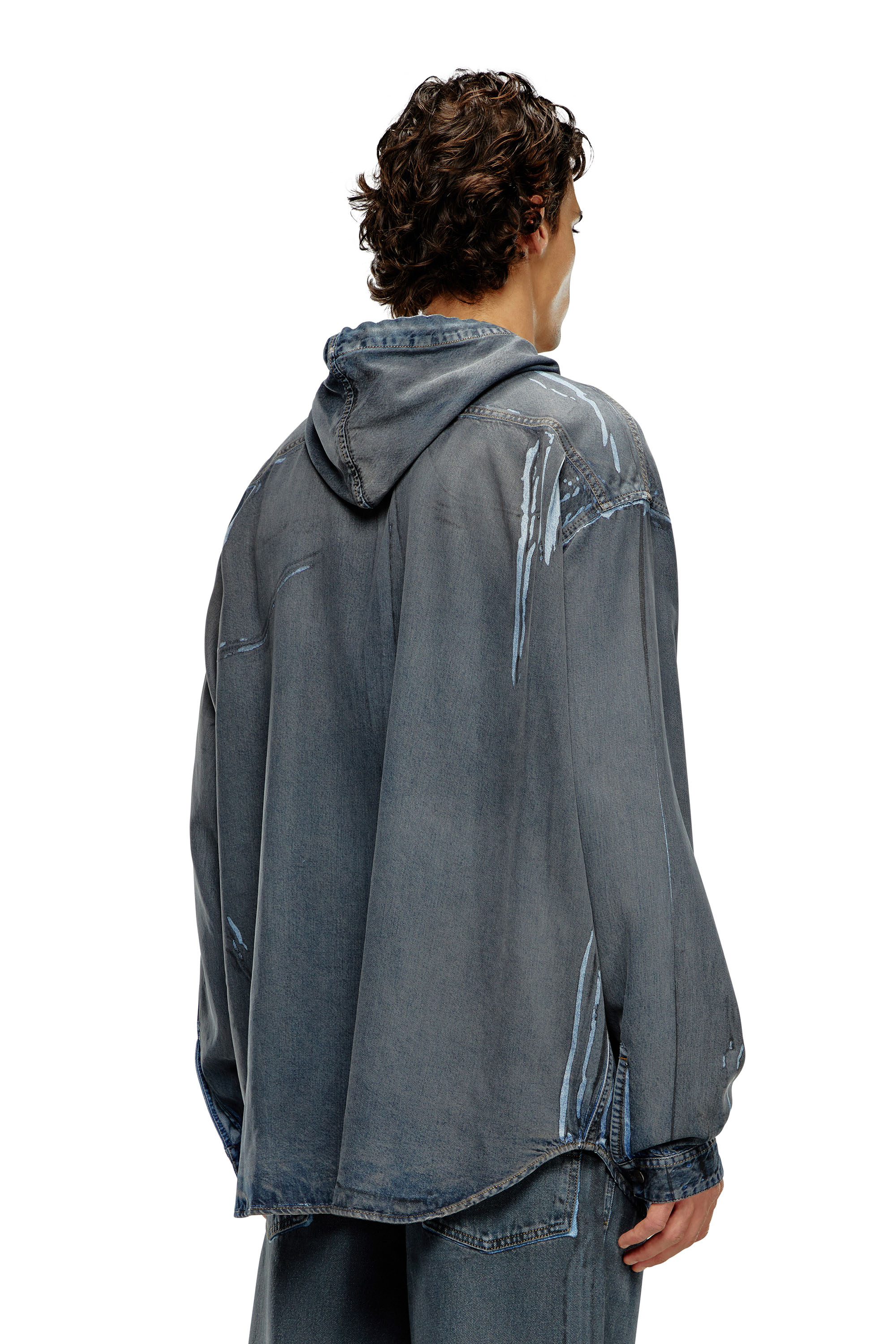Diesel - D-DEWNY-HOOD-S1, Herren Hybridshirt aus beschichtetem vielgetragenem Denim in Dunkelblau - 4
