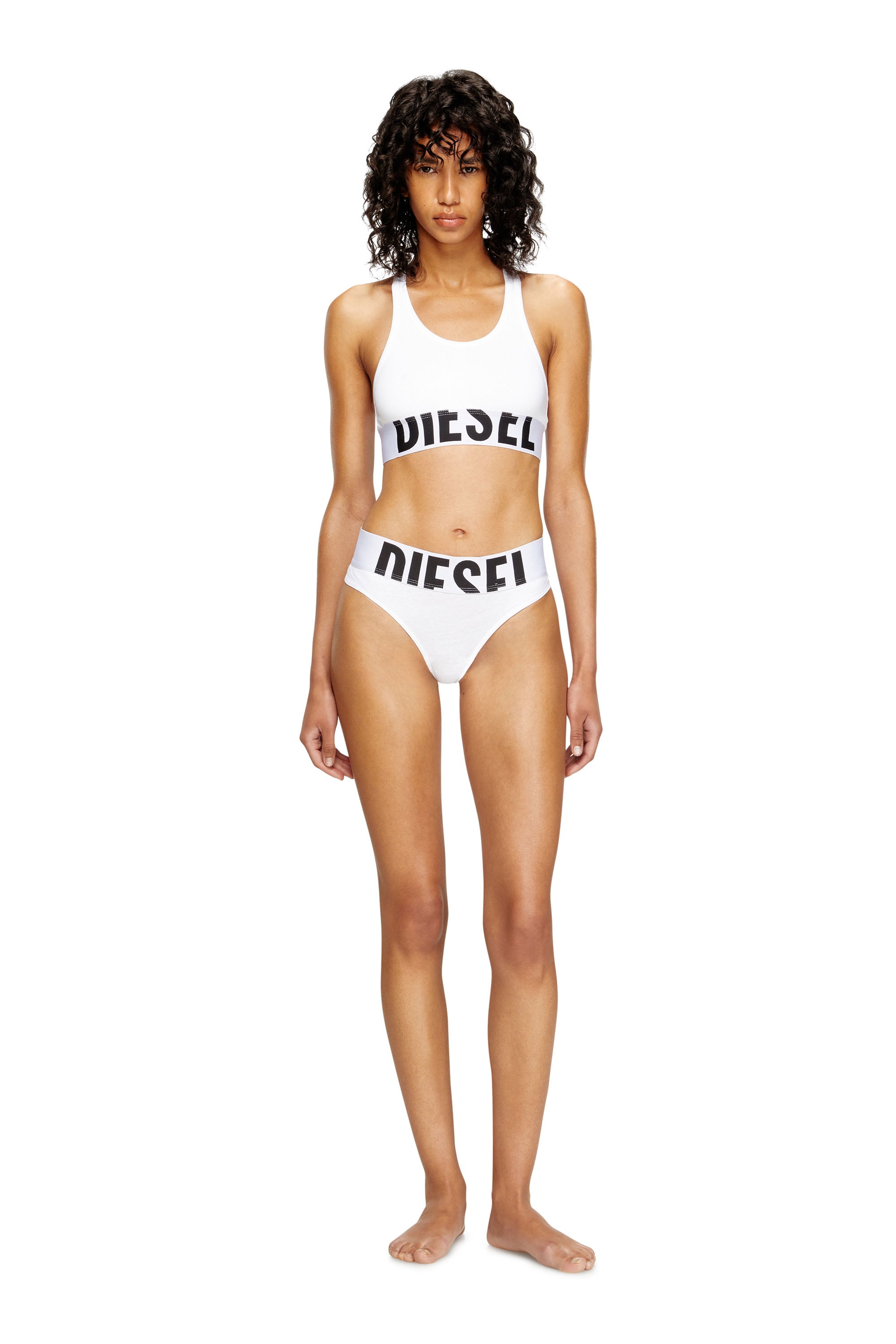 Diesel - UFSB-COTTON-RACE-BRALETTE-XL, Damen Sport-BH mit Cut-off-Logo in Wei&szlig; - 3