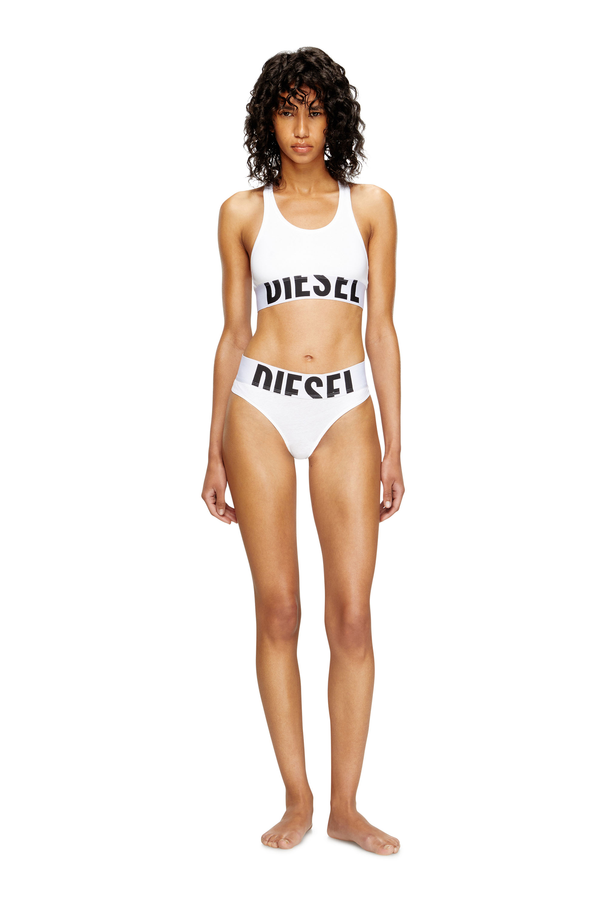 Diesel - UFSB-COTTON-RACE-BRALETTE-XL, Damen Sport-BH mit Cut-off-Logo in Wei&szlig; - 1