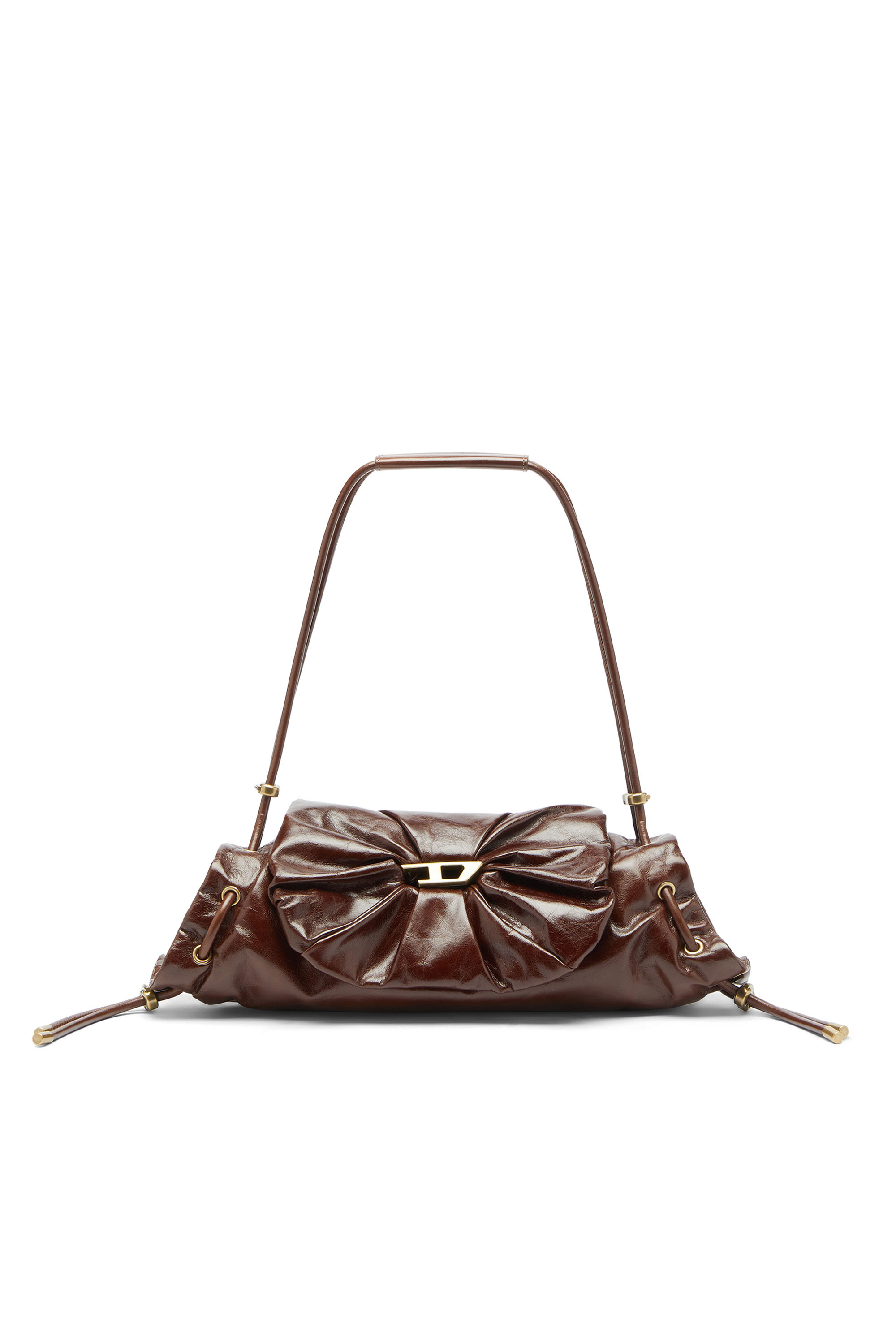 Diesel - SCRUNCH-D SHOULDER S, Damen Scrunch-D-Schultertasche aus Knitter-Leder in Braun - 1