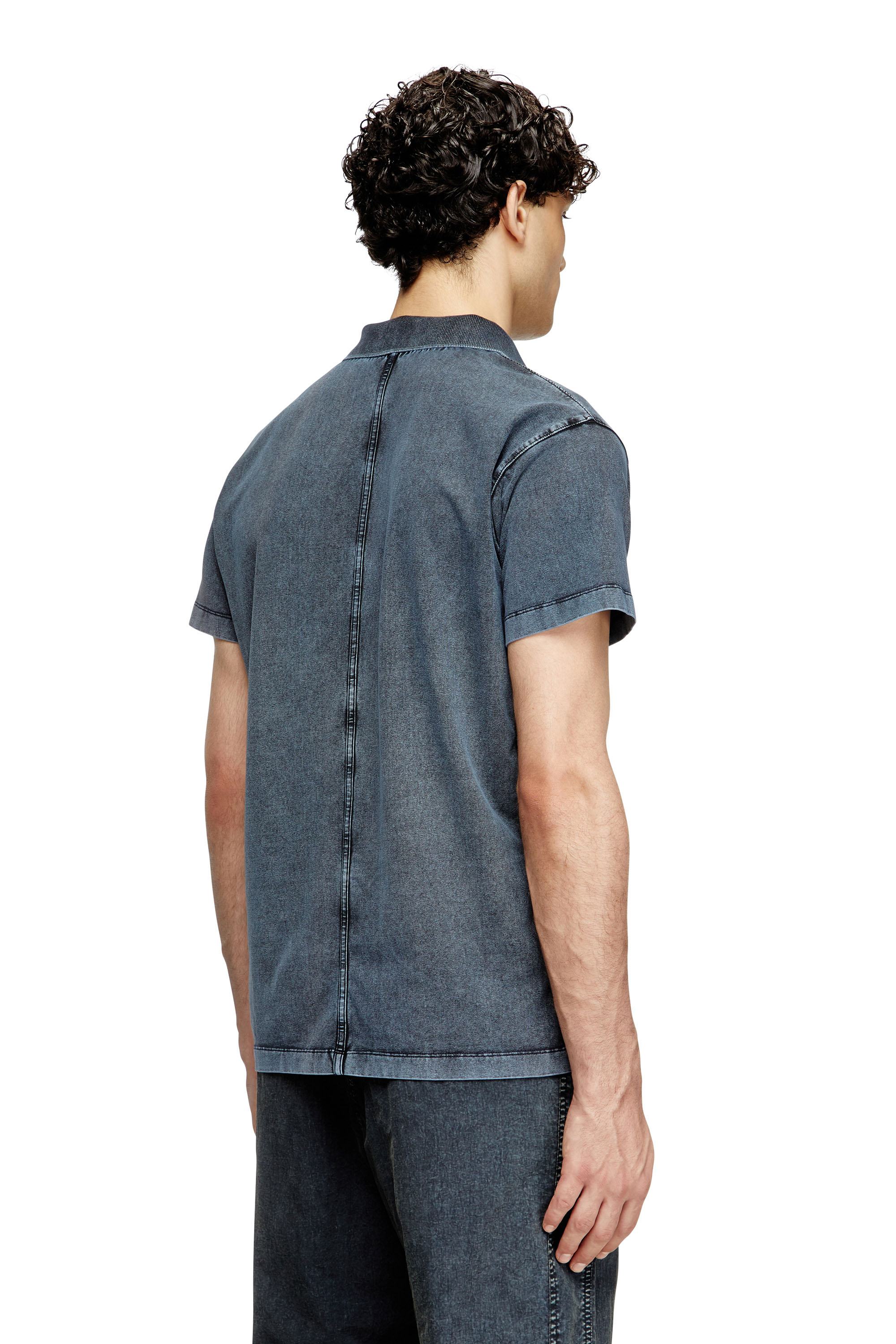 Diesel - T-NOMELY, Herren Poloshirt aus Jersey in Denim-Optik in Dunkelblau - 4