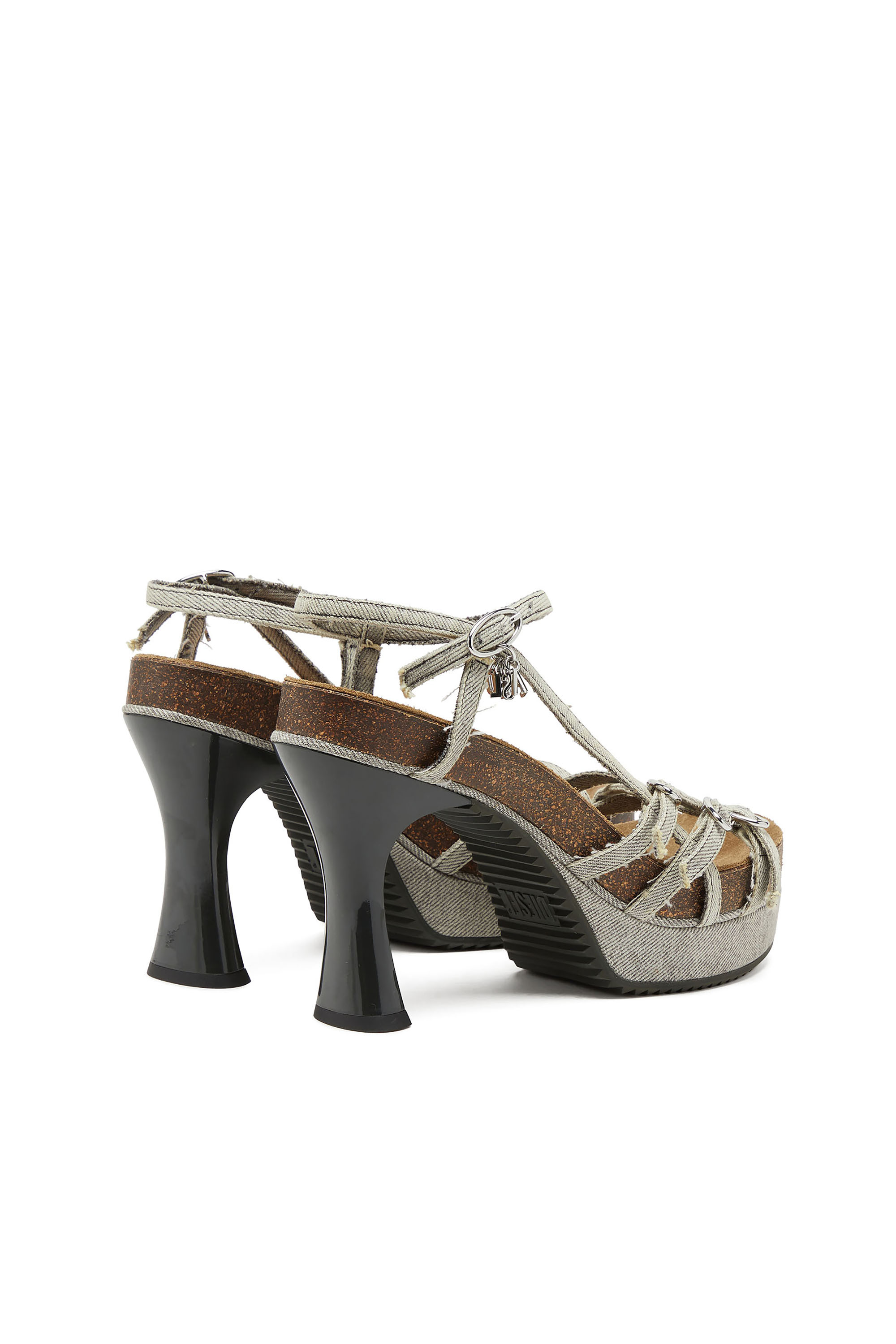Diesel - D-WOODSTOCK 105 SANDAL, Damen D-Woodstock-Plateausandalen mit Riemchen in Denim in Grau - 3