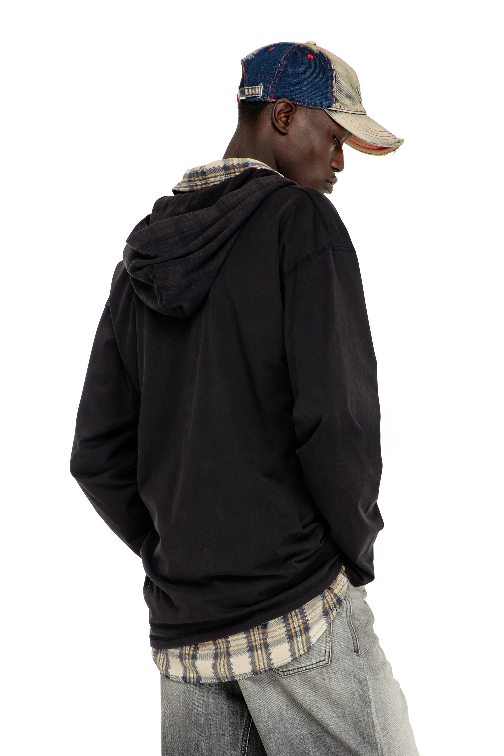 Diesel - T-BOXT-LS-HOOD-CHECK, Man's Long-sleeve T-shirt with flannel hood in null - 4