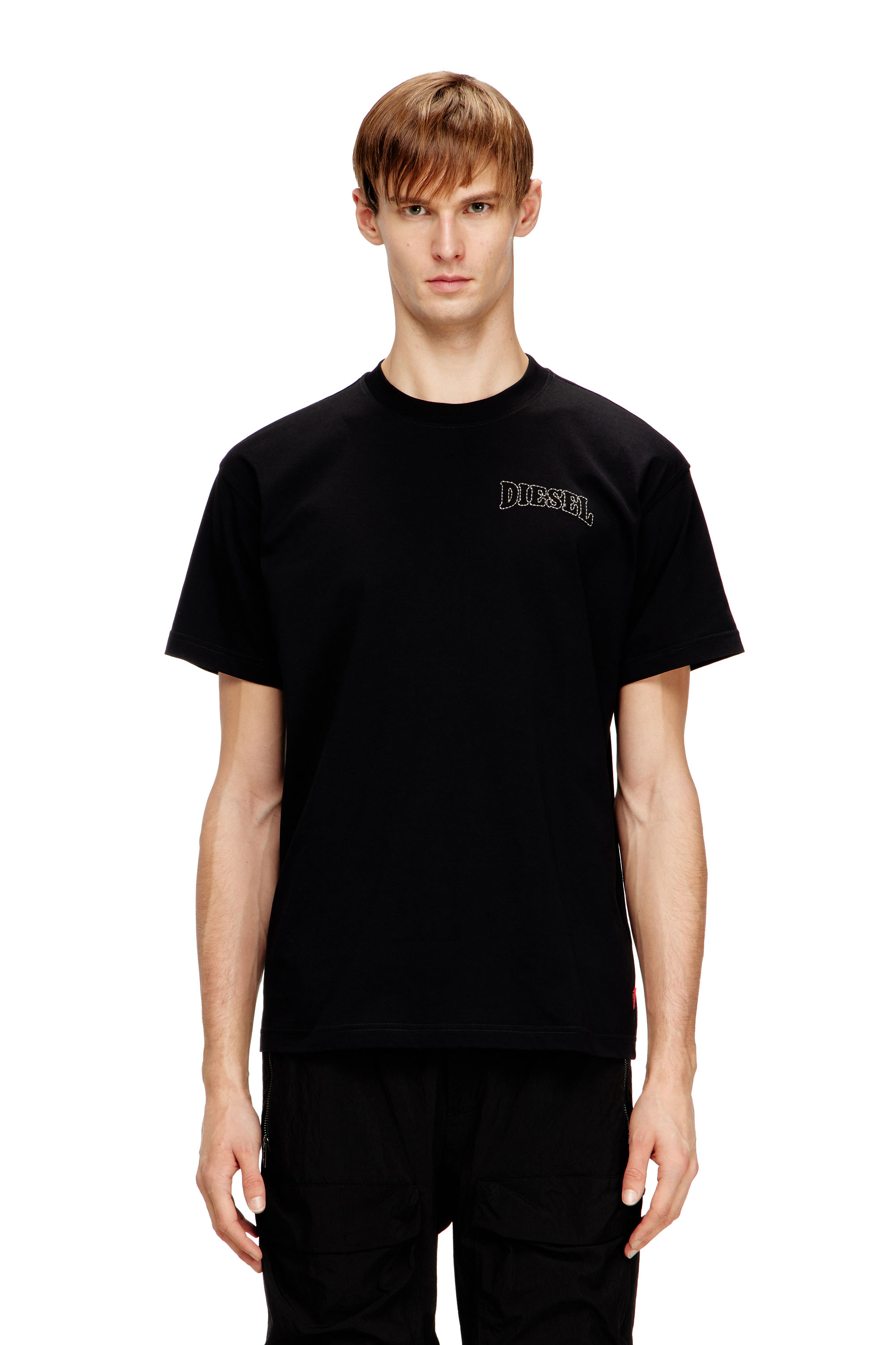 Diesel - T-NORM-V16, Herren Regul&auml;res Baumwoll-T-Shirt mit Diesel-Stickerei in Schwarz - 1