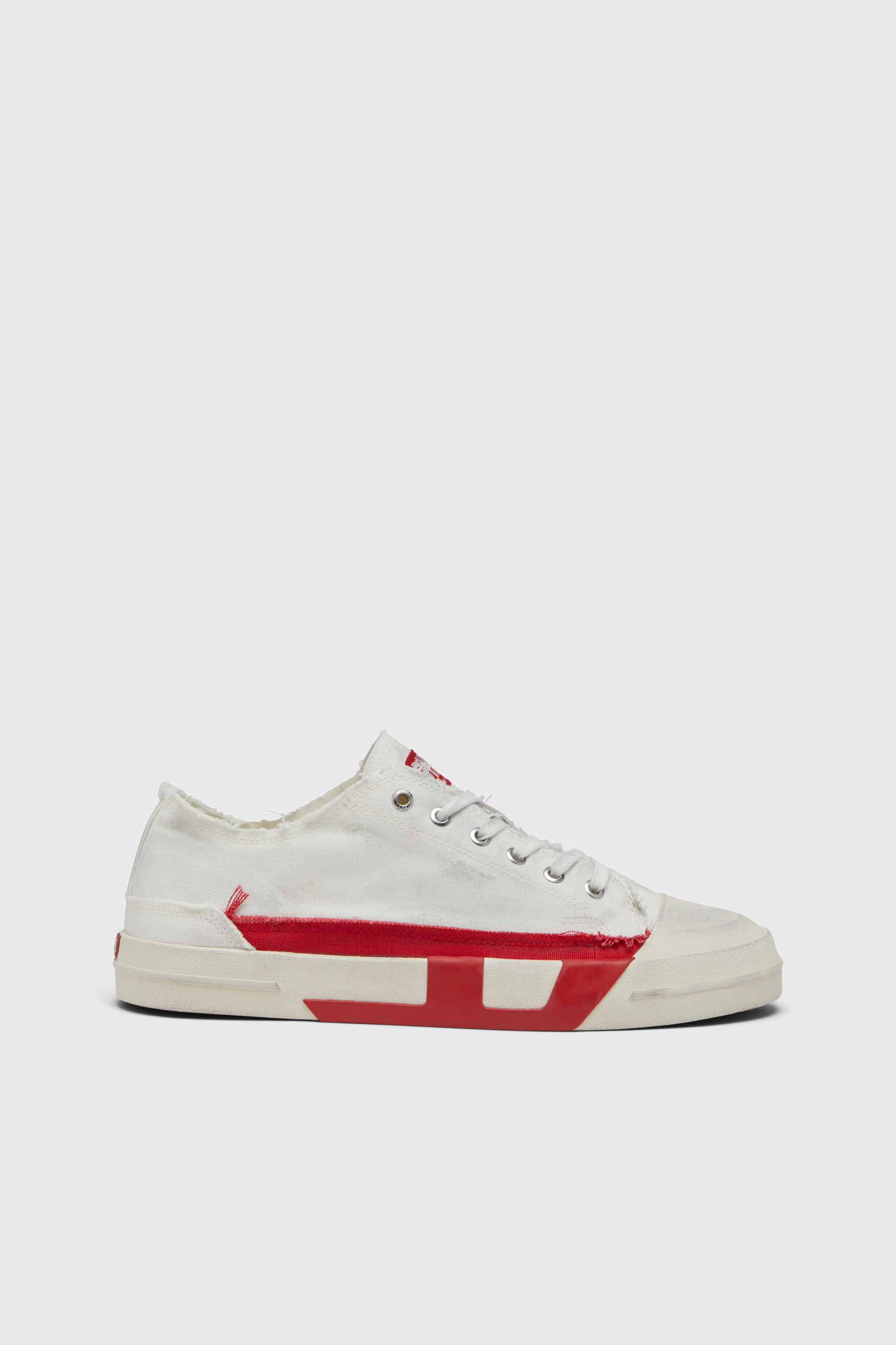 Diesel - S-D-VERSE LOW II, Herren S-D-Verse-Canvas-Sneakers mit Schmutz-Effekt in Weiss/Rot - 1