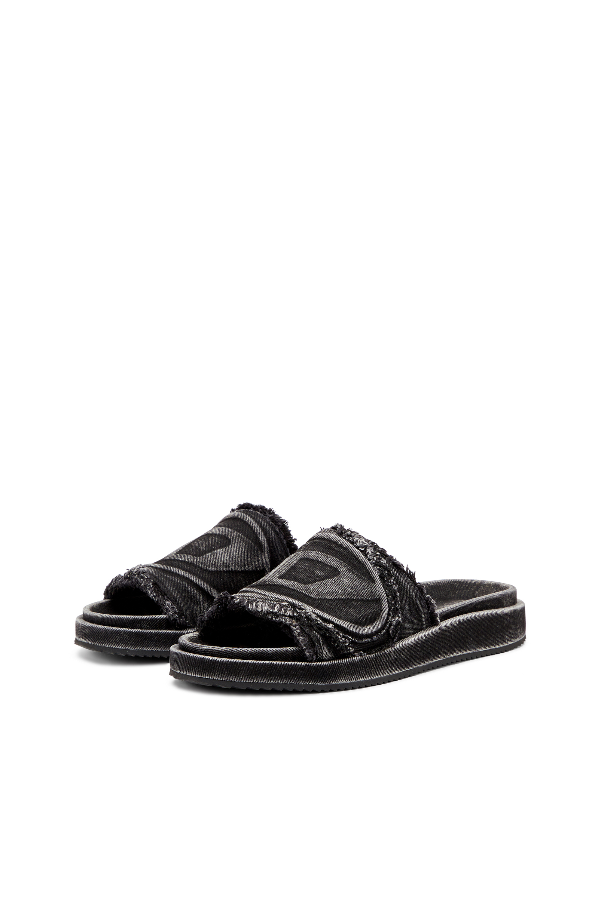 Diesel - SA-SLIDE D OVAL, Unisex Sa-Slide D-Slides aus vielgetragenem Denim in Schwarz - 8