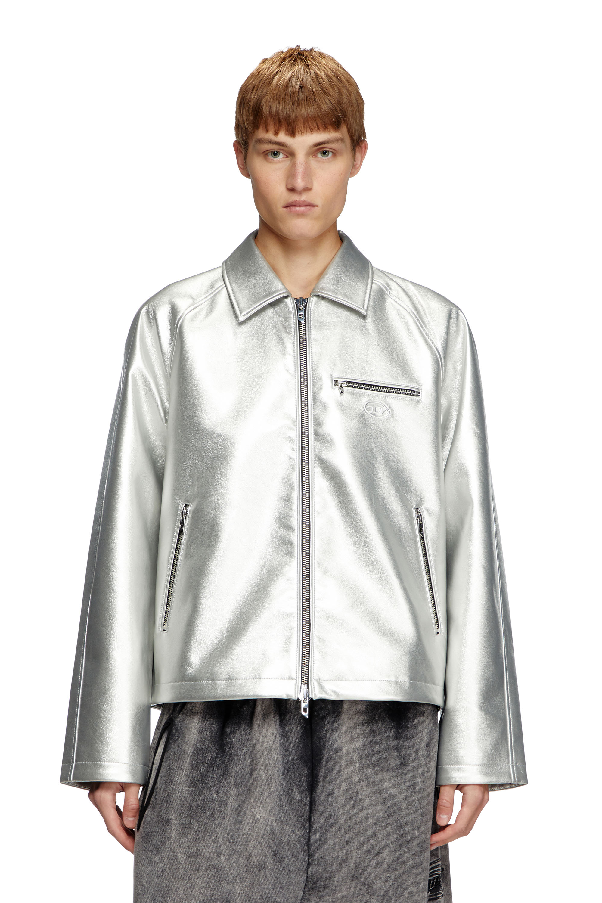 Diesel - J-THOME, Unisex Metallic-Coachjacke in Silber - 5