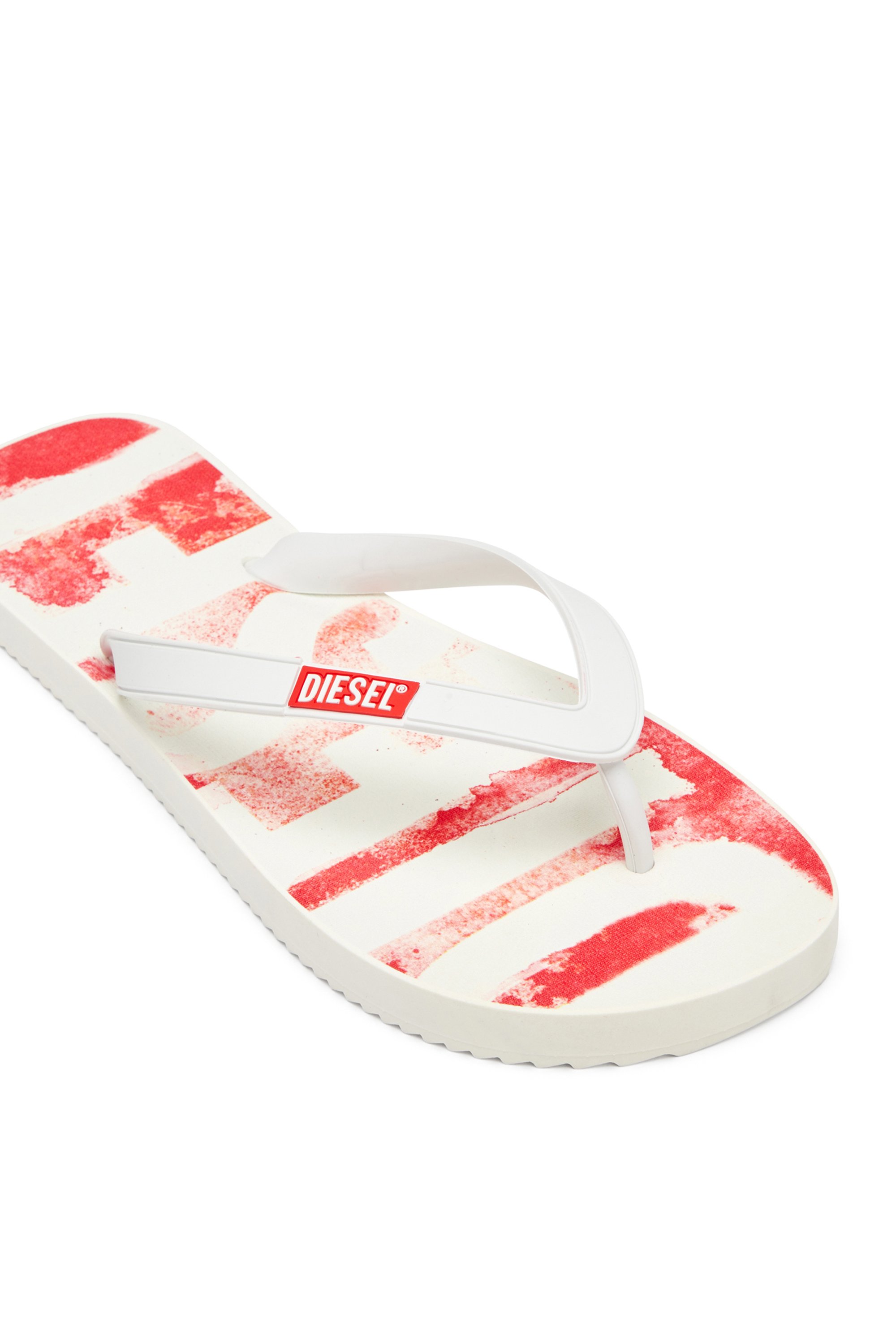 Diesel - SA-RIO, Herren Flip-Flops aus Gummi mit Graffiti-Logo in Weiss/Rot - 6