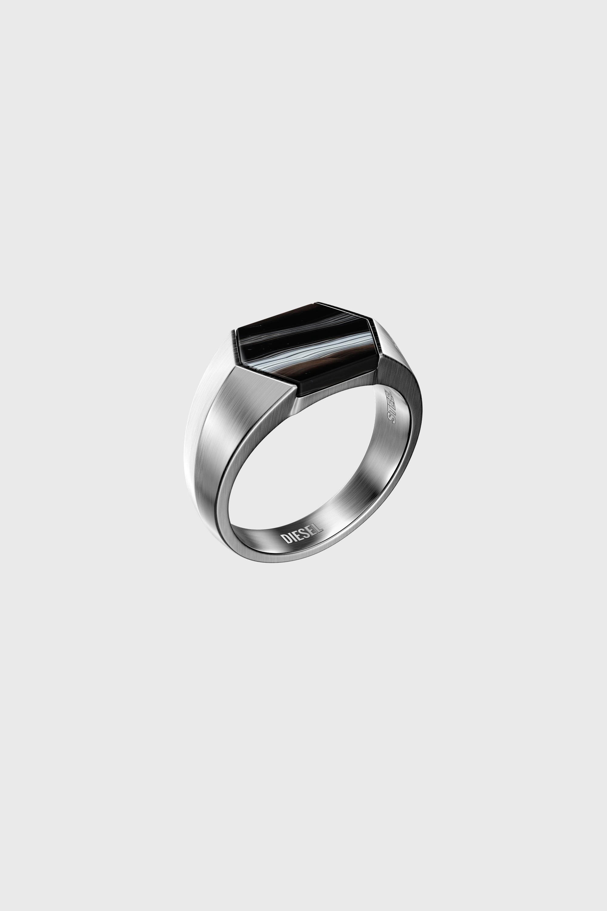 Diesel - DX1711040, Unisex Siegelring mit schwarzem Achat in Silber/Schwarz - 1