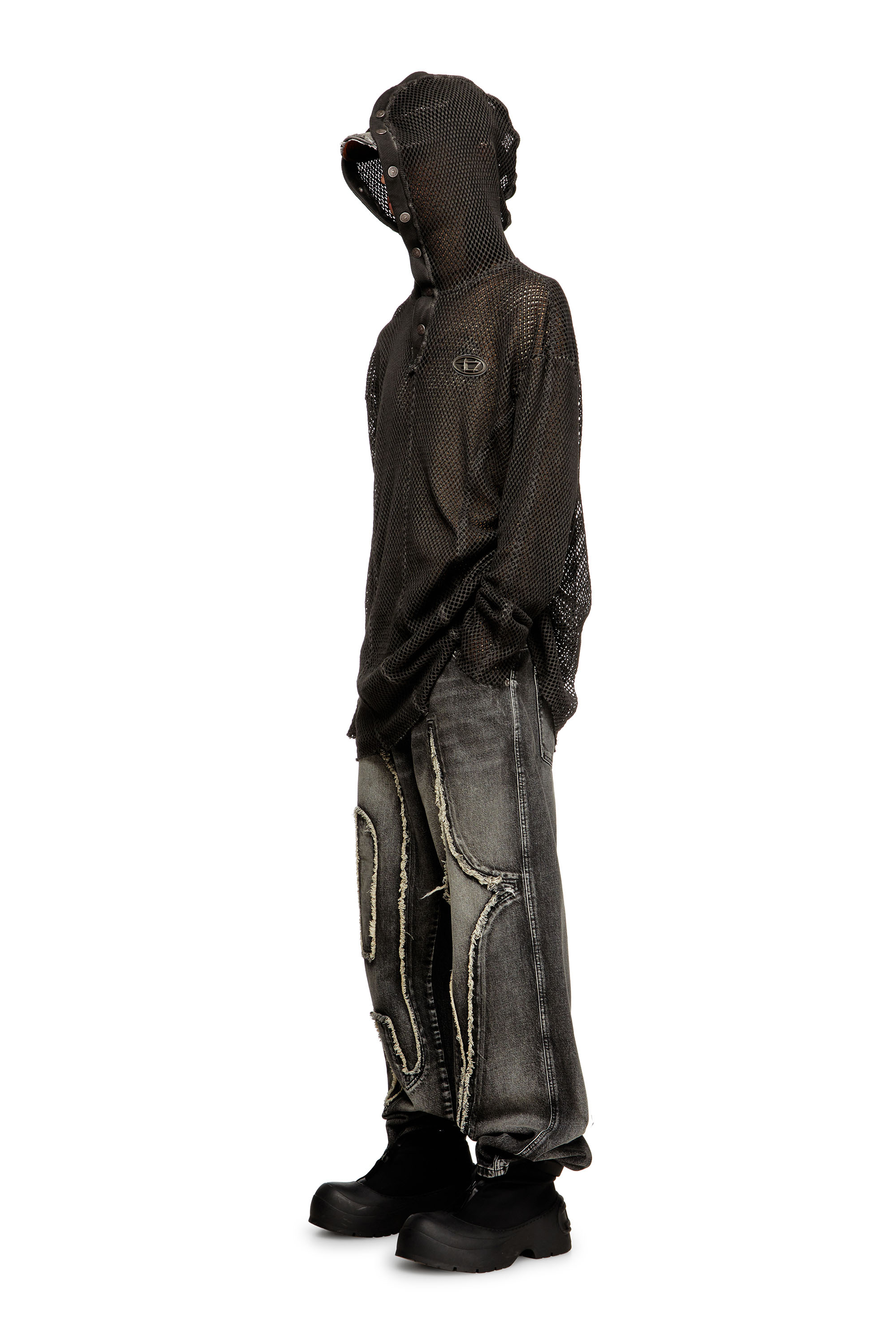Diesel - S-THUG-FISHNET, Unisex Fischernetz-Hoodie mit vollständig schließendem Kapuzenverschluss in Schwarz - 2