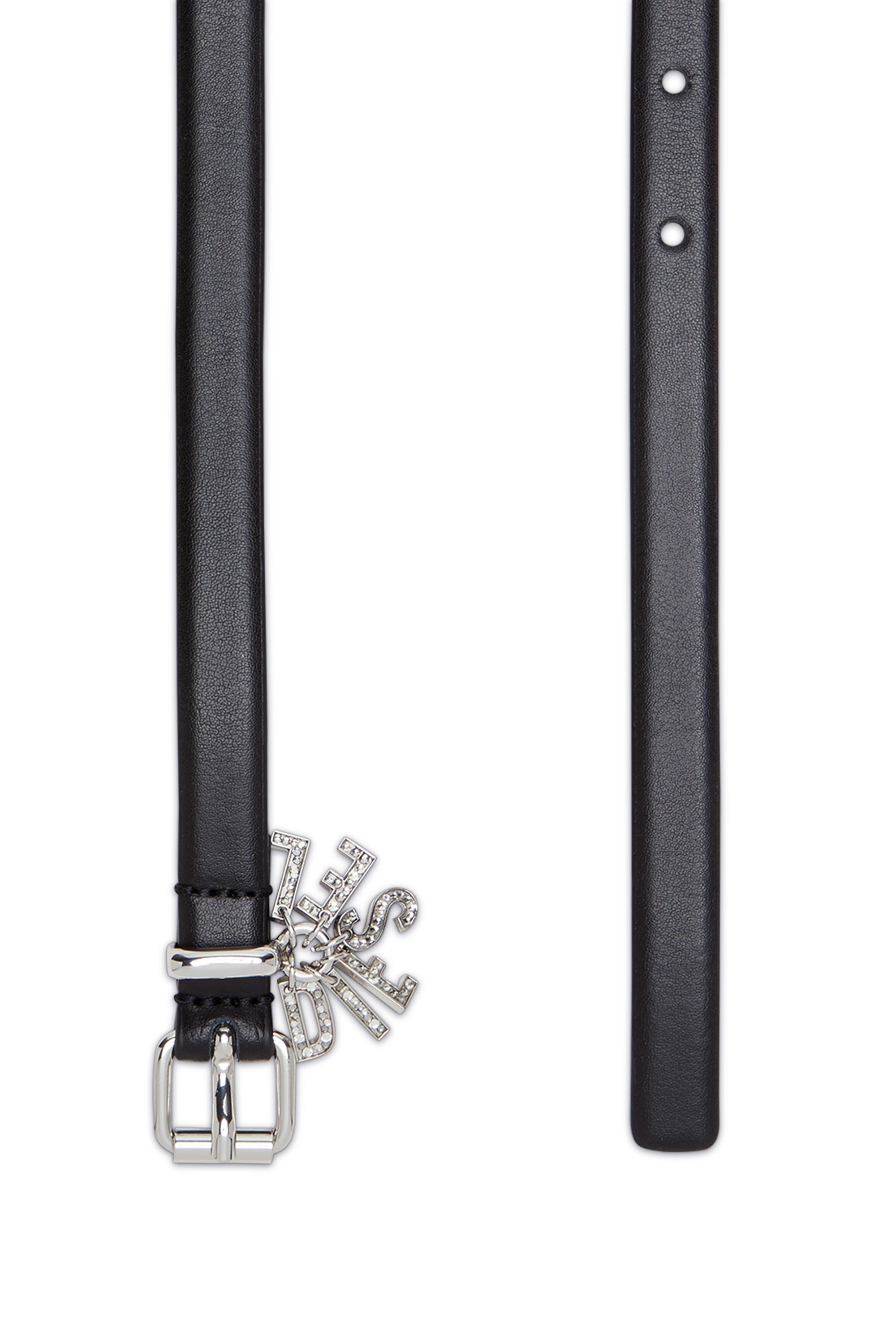 B-CHARM-LOOP, Schwarz Diesel - B-CHARM-LOOP, Damen 1.4cm Gürtel aus Leder mit Logo-Anhängern aus Strass in Schwarz - 2