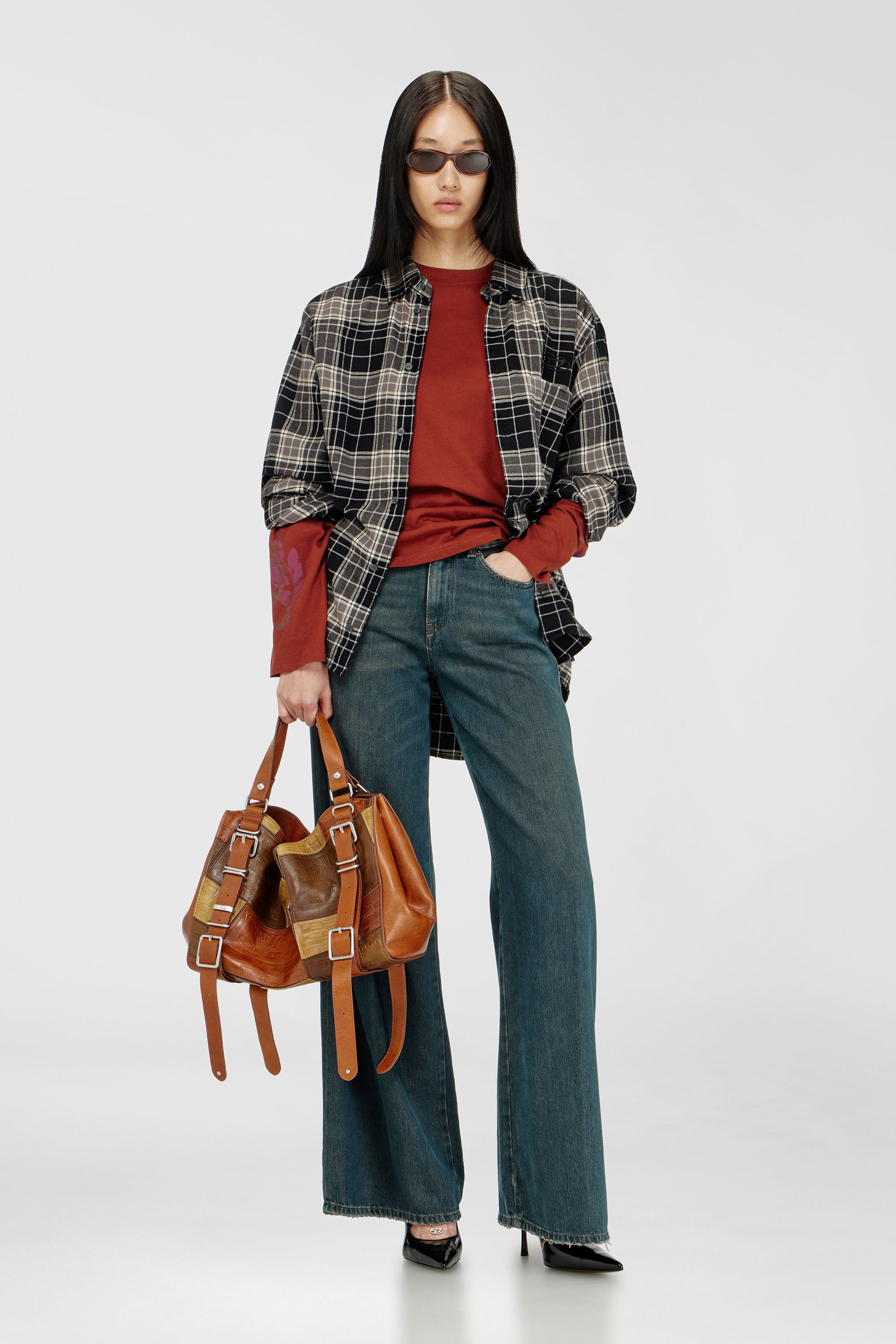 Diesel - D-ONE TOPHANDLE M, Unisex D-One-Medium Henkeltasche aus Patchwork-Leder in Braun - 2