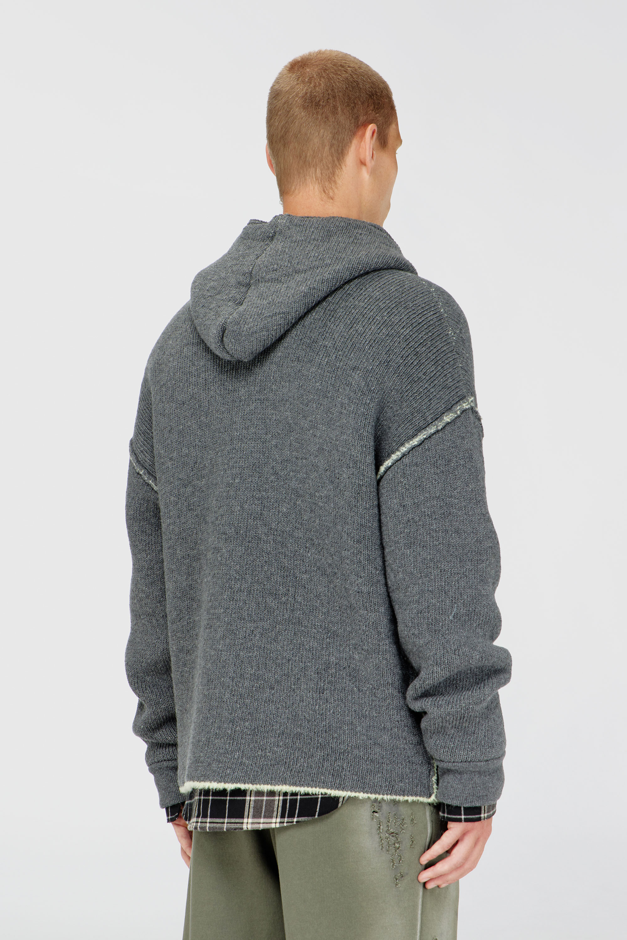 Diesel - K-BOUBBY, Herren Kapuzensweatjacke aus Strick mit zwei Strukturen und Rei&szlig;verschluss in Grau - 4
