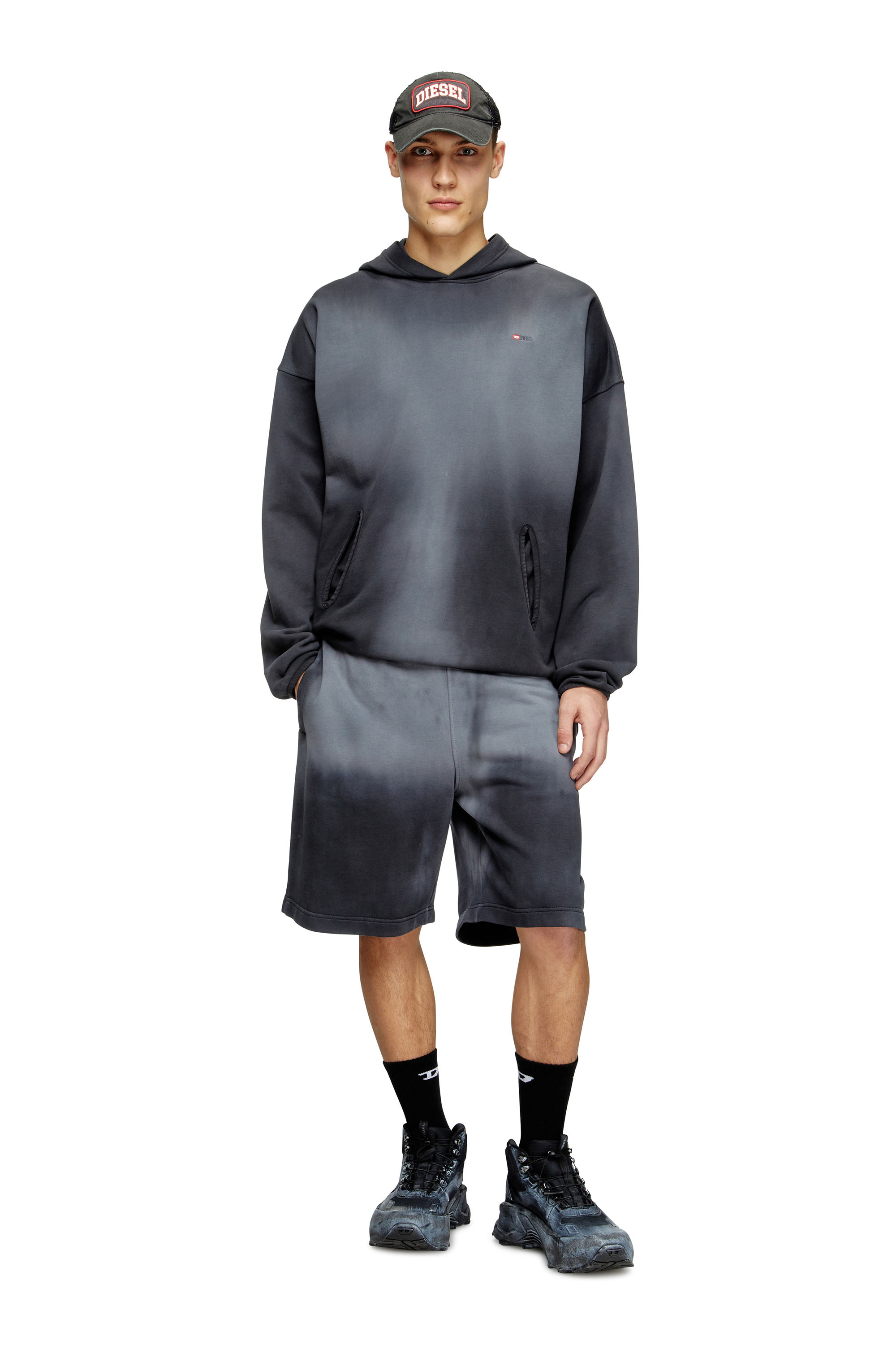 Diesel - S-EE-T1, Herren Verblasster Kapuzenpullover mit Mikro-Logo in Schwarz - 2