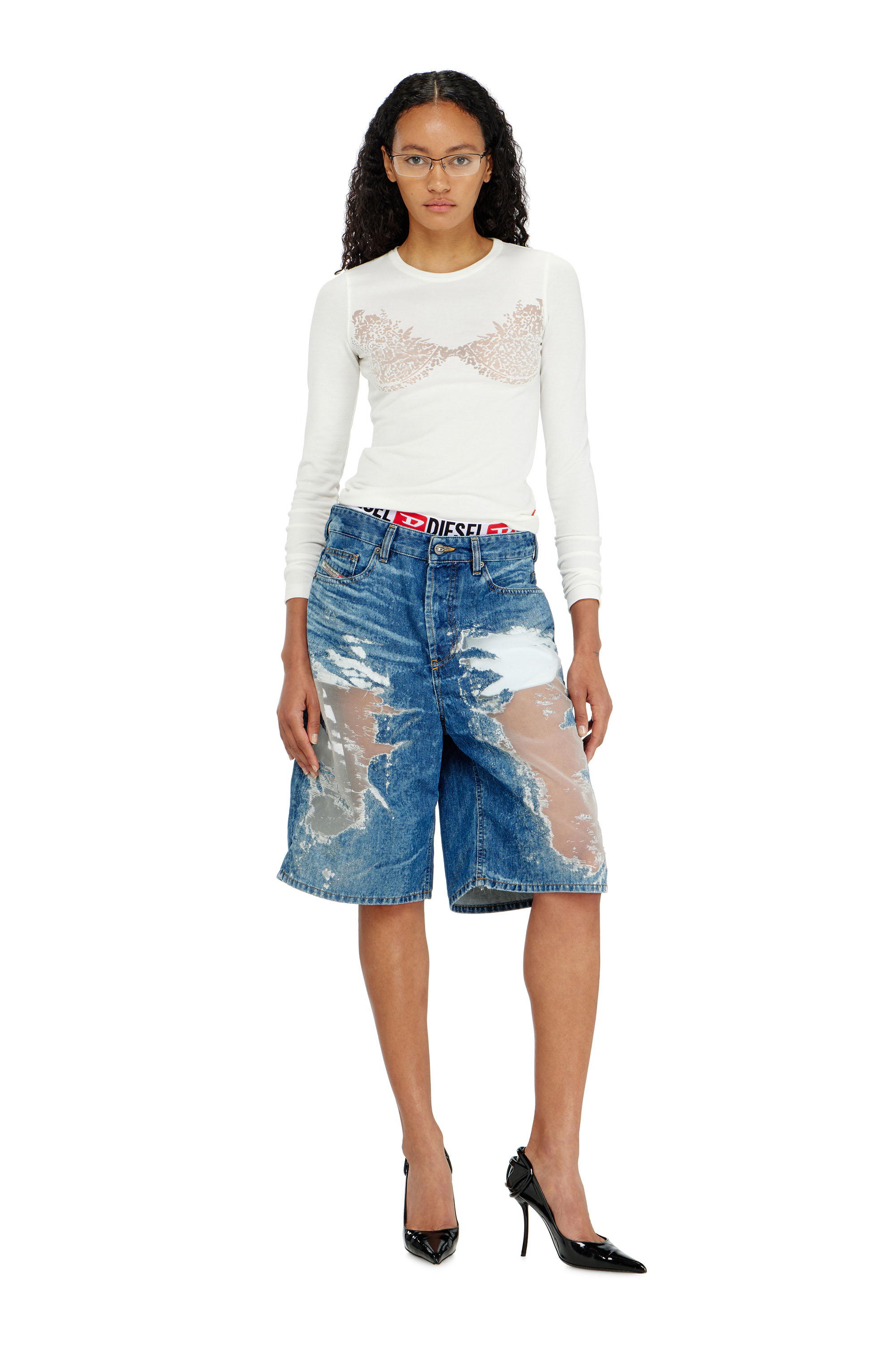 Diesel - PR-DE-SIRE-SHORT, Unisex Shorts aus devor&eacute;-denim in Mittelblau - 6
