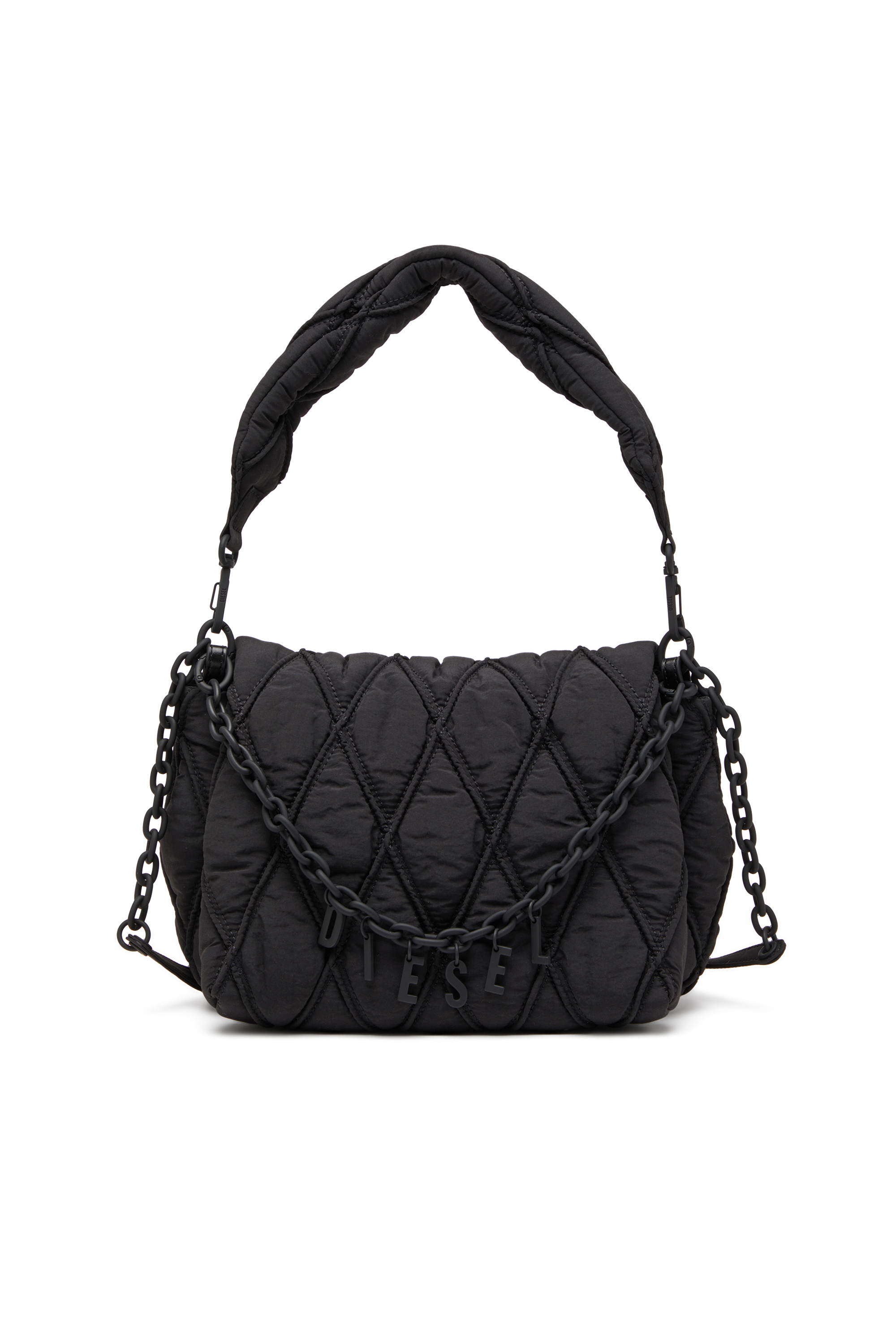 Diesel - CHARM-D SHOULDER M, Damen Charm-D-M-Schultertasche aus gestepptem Nylon in Schwarz - 1