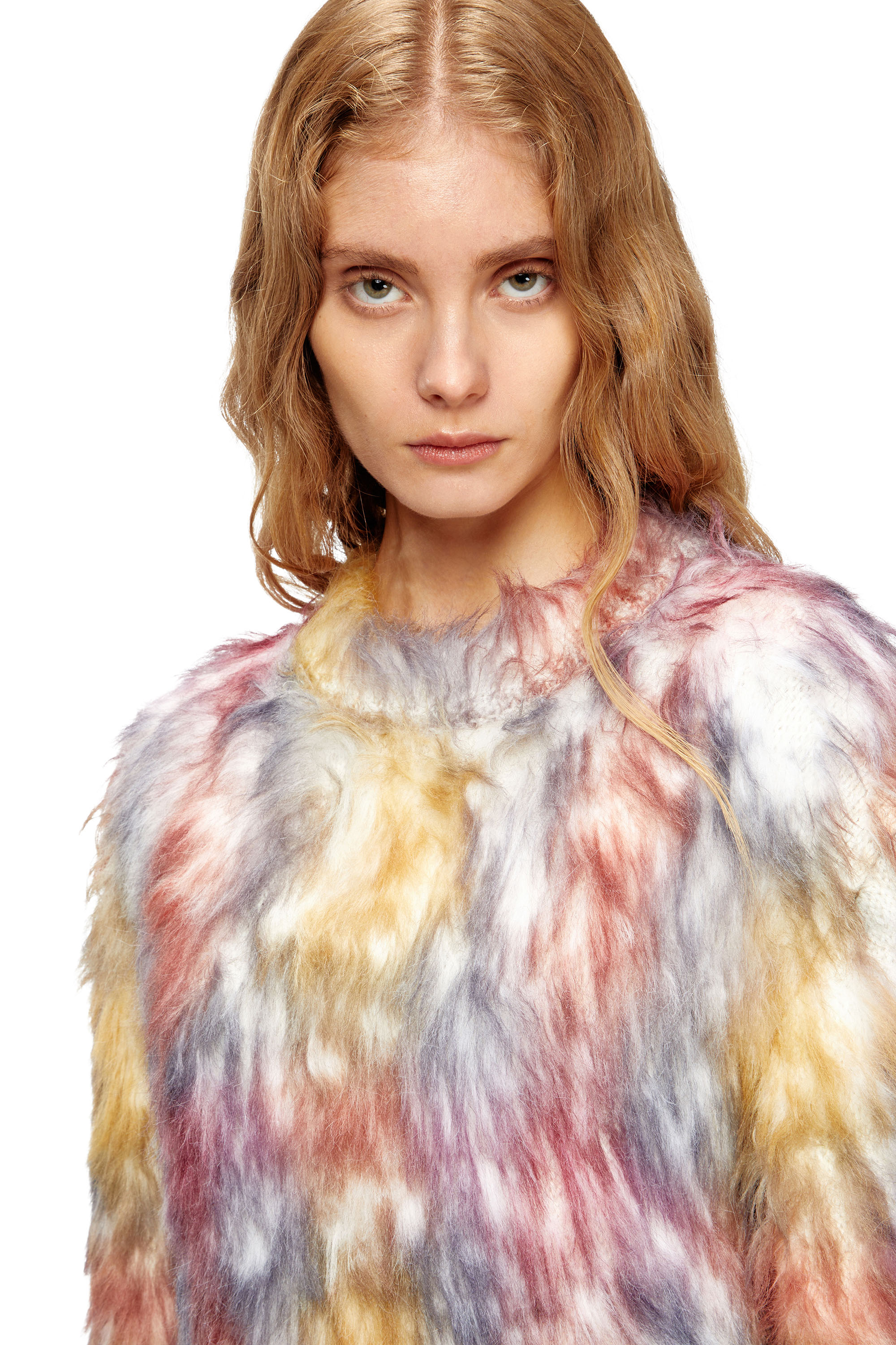 Diesel - M-BERRY, Damen Flauschiger Pullover mit Karomuster in Grau/Rot - 5