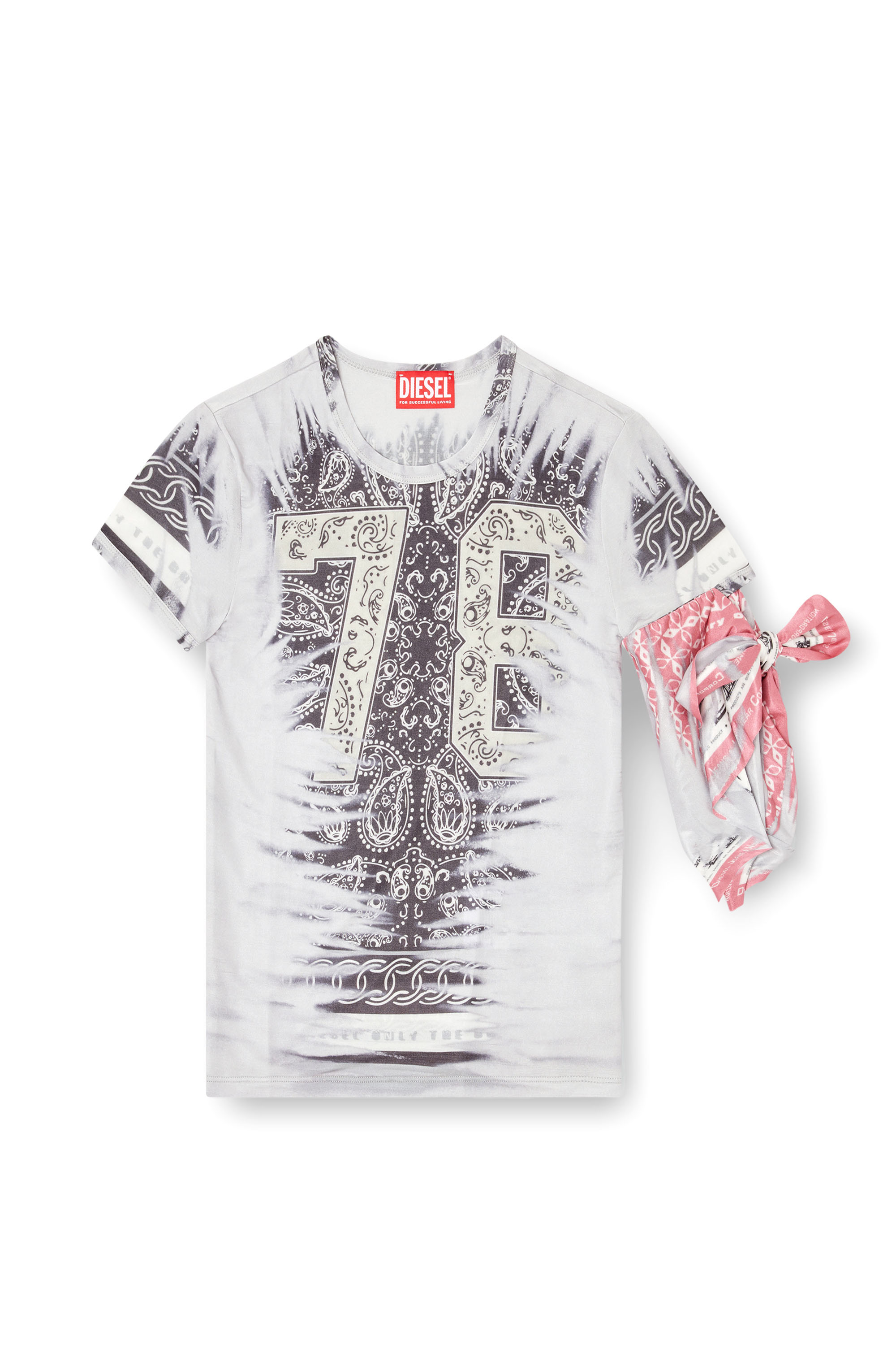 Diesel - T-DANA, Damen T-Shirt mit Bandana-Armschleife in Grau - 2