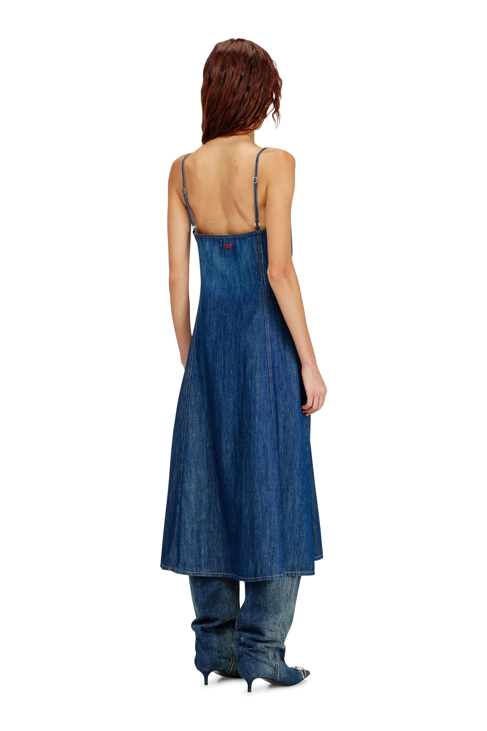 Diesel - DE-BELD-D, Damen Midikleid aus Clean-Wash-Denim in Mittelblau - 4