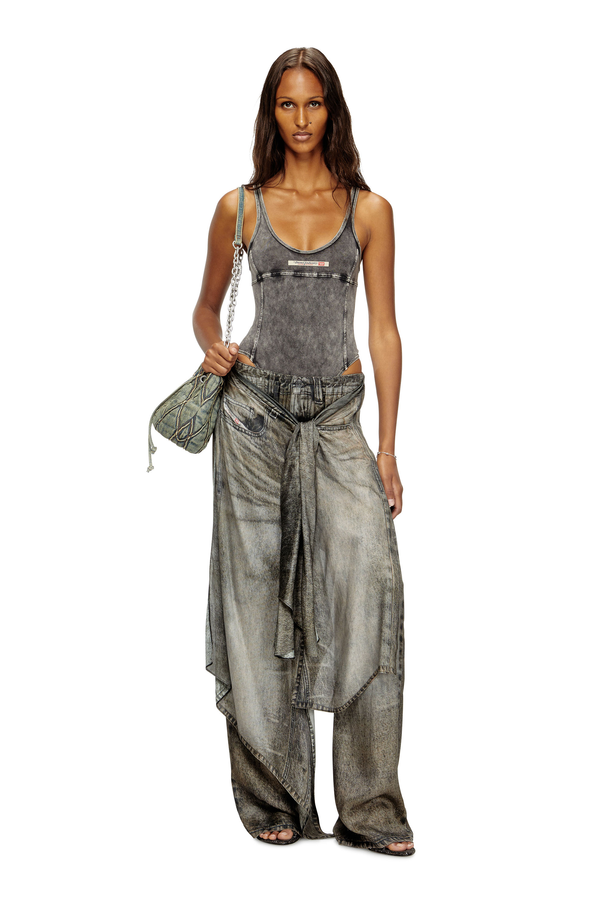 Diesel - PHOEBE-DNM, Damen Body aus Denim-Effekt-Jersey in Dunkelgrau - 4