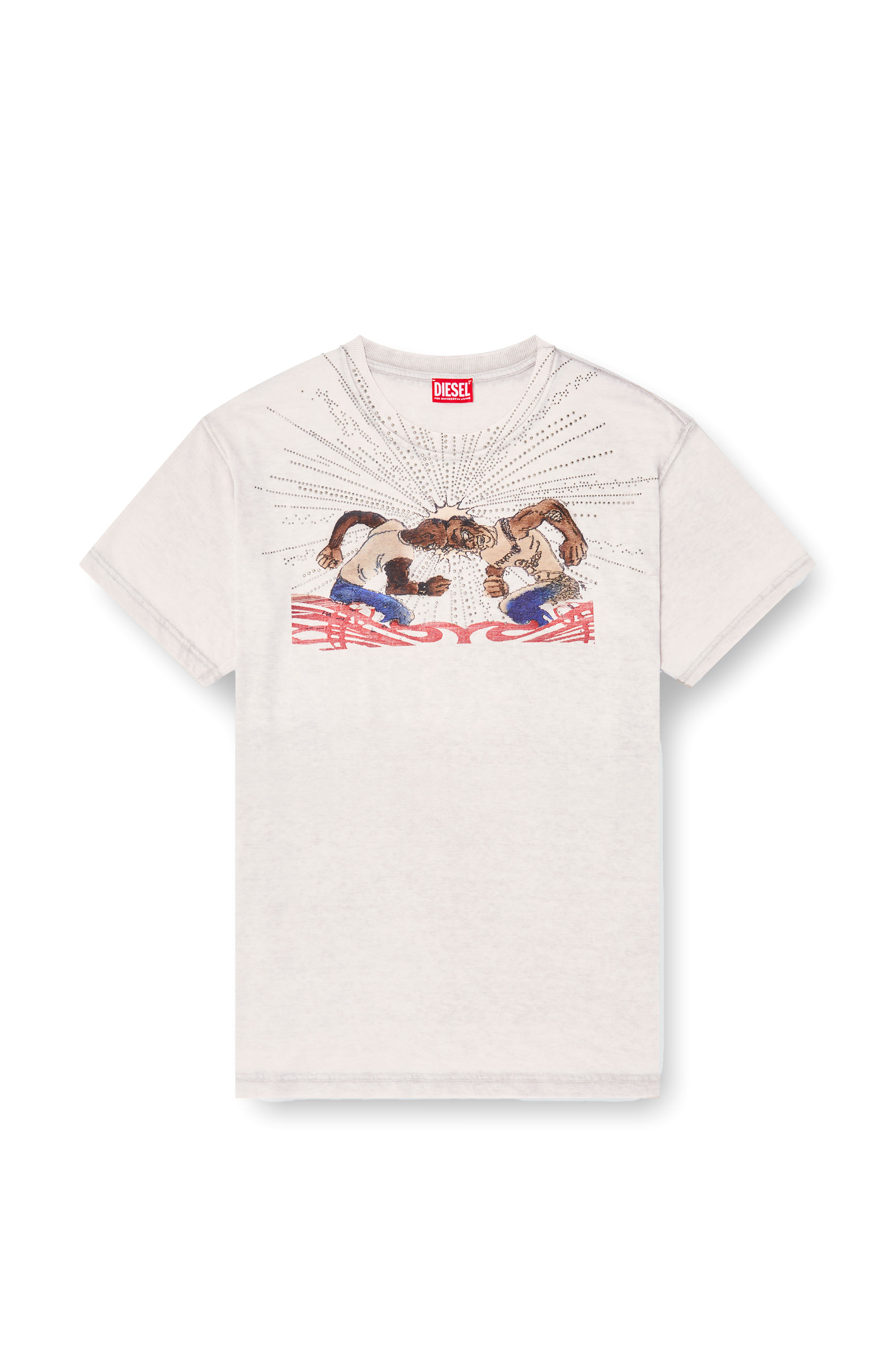 Diesel - T-NORM-T15, Herren T-Shirt mit Strass-Grafik in Hellgrau - 3