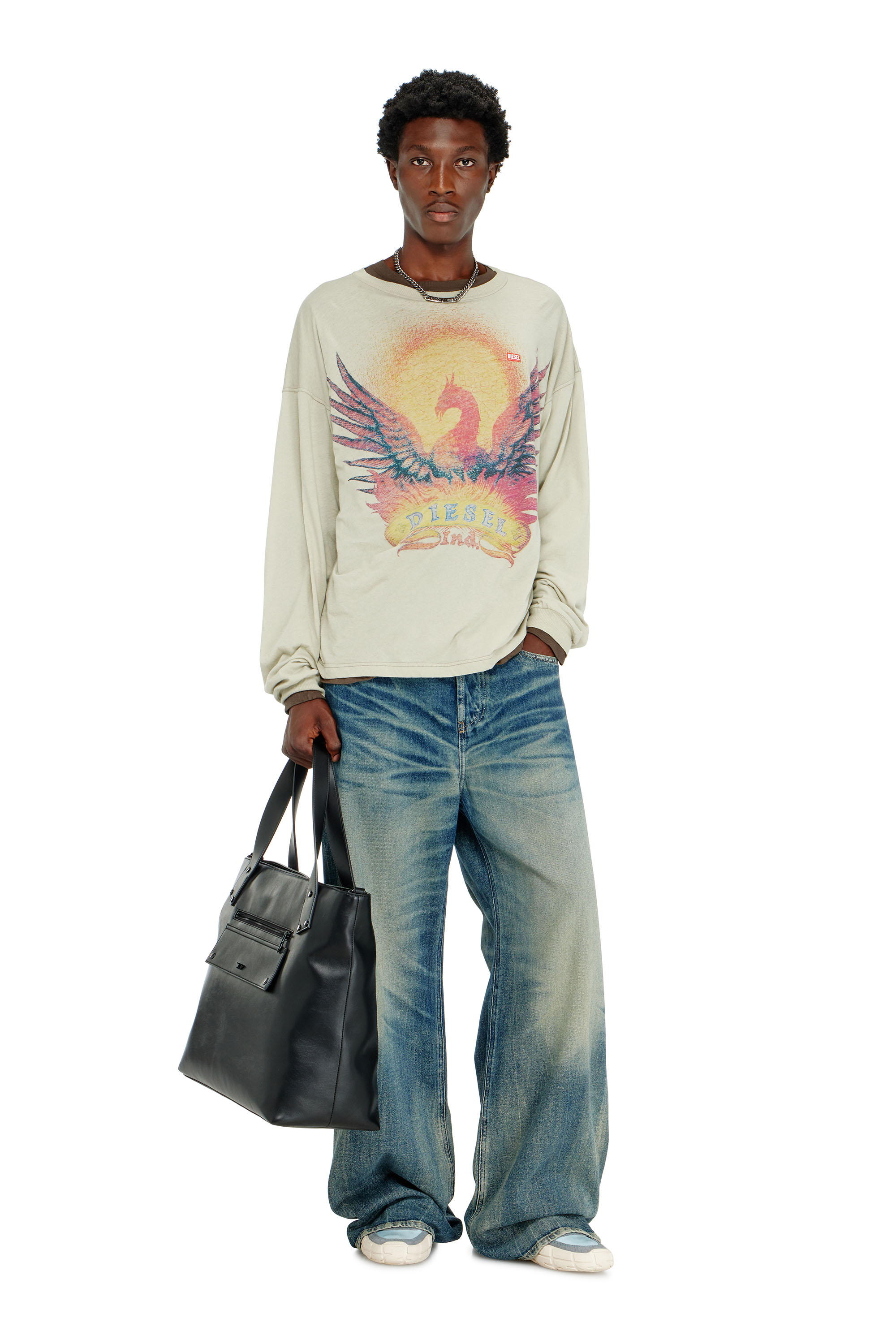 Diesel - T-BOXT-LS-AA1, Herren Langarm-T-Shirt mit Phoenix-Motiv in Beige - 2