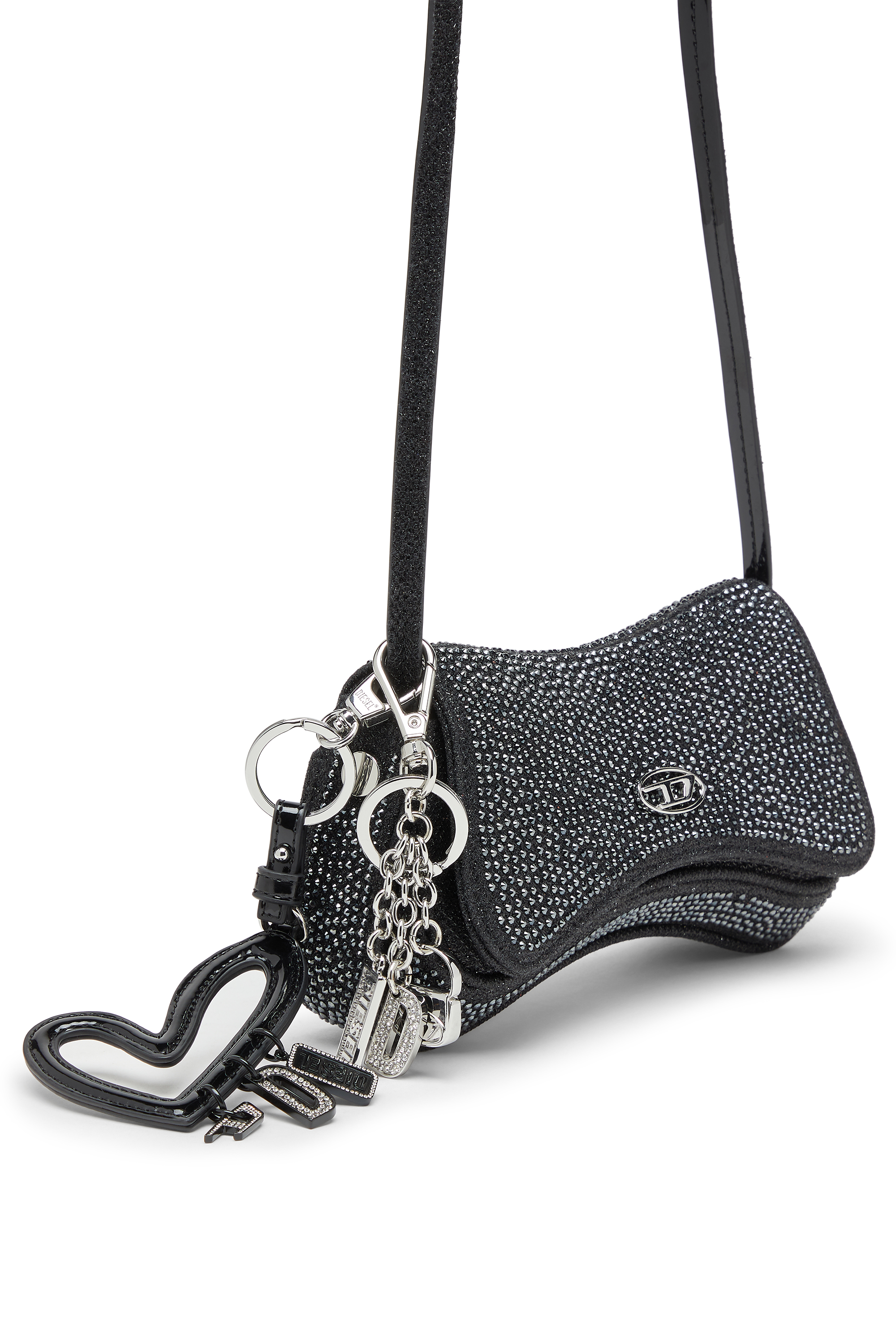 Diesel - PLAY CROSSBODY XS, Damen Play-Mini Crossbody-Tasche aus Crystal Lurex in Schwarz - 2