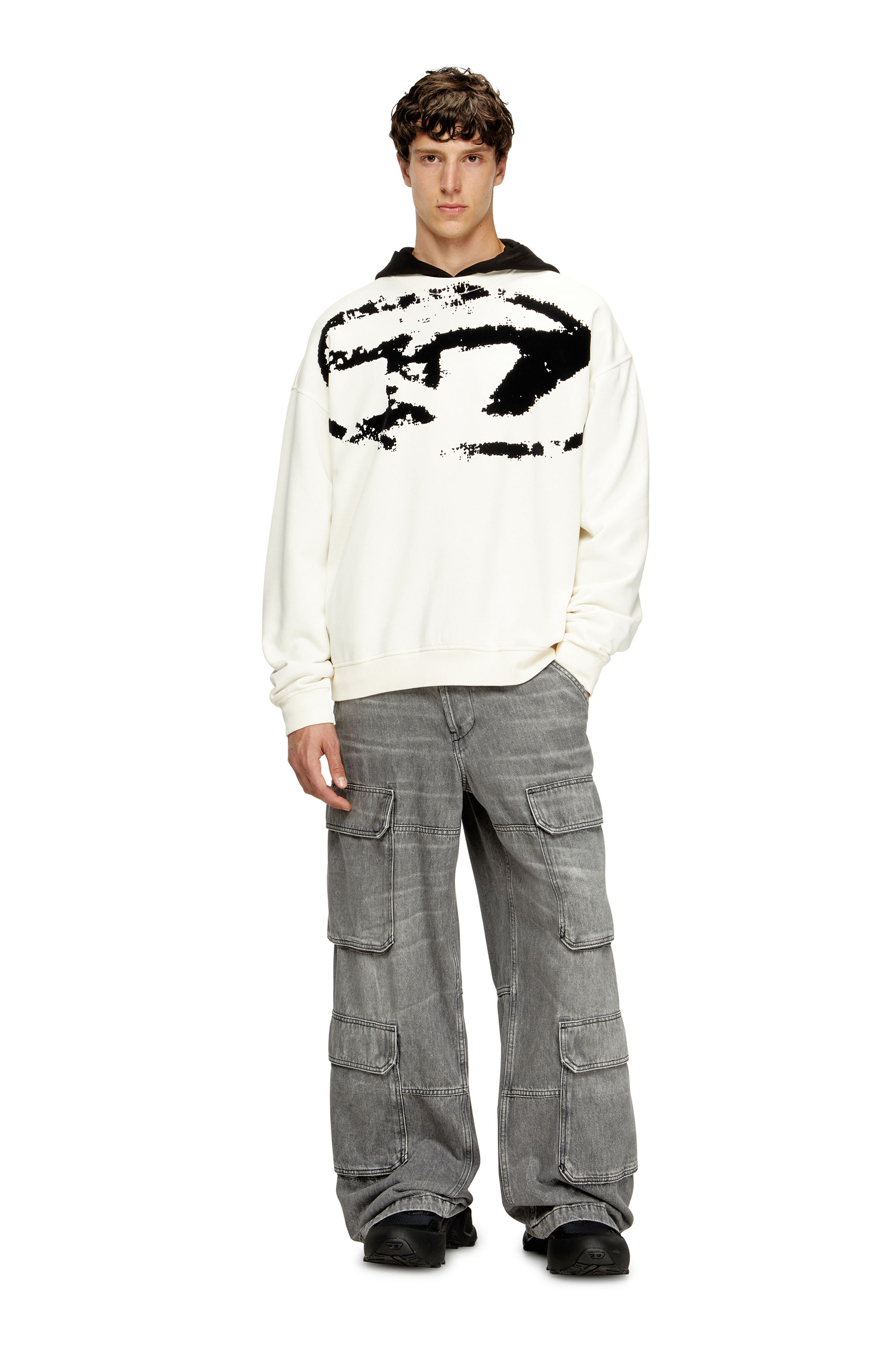 Diesel - S-BOXT-N5, Herren Sweatshirt mit beflocktem Distressed-Logo in Weiss/Schwarz - 2