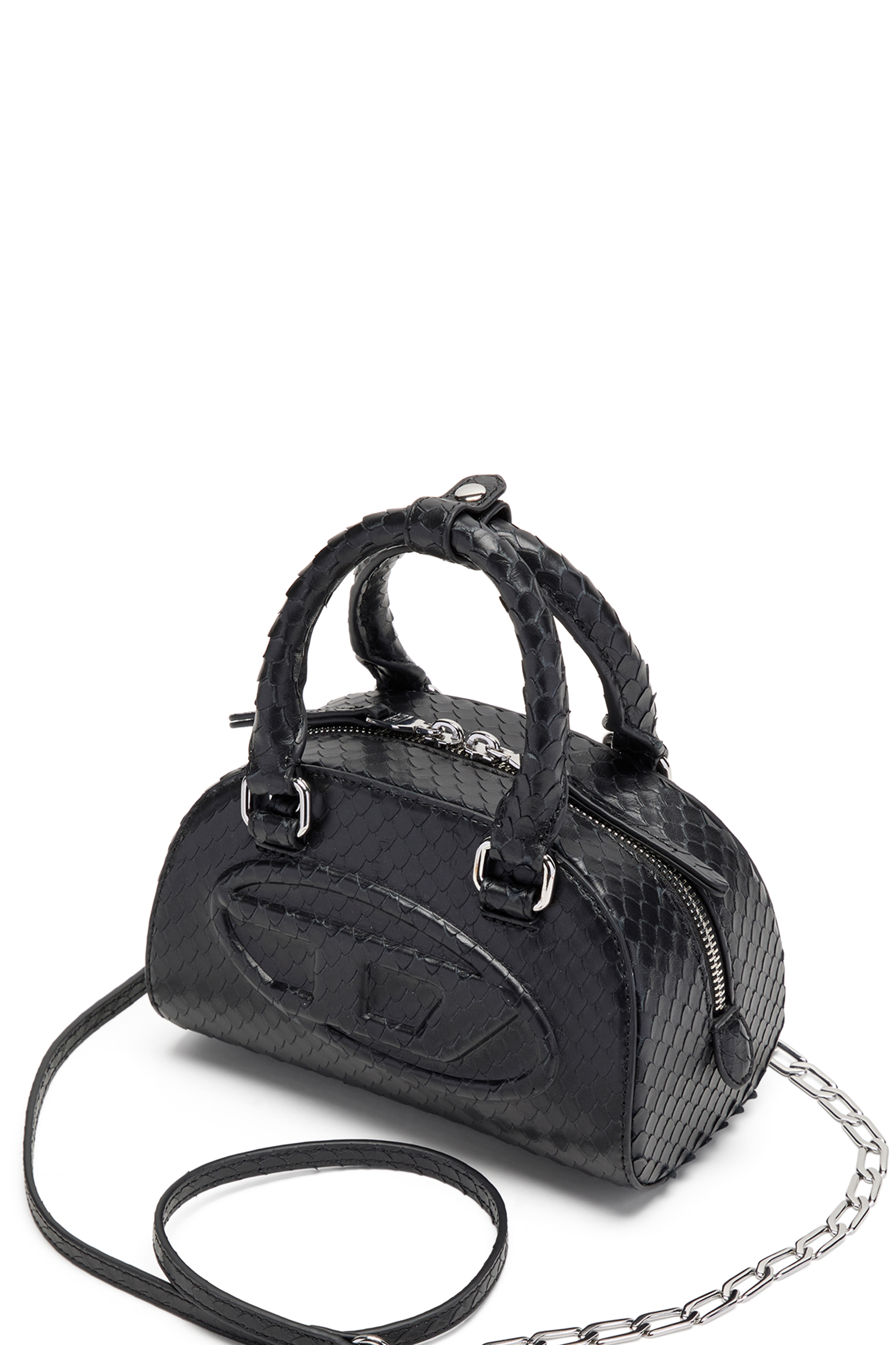 Diesel - 1DR DOME CROSSBODY, Damen 1DR Dome-Mini-Bowlingtasche aus Leder in Schlangenoptik in Schwarz - 3