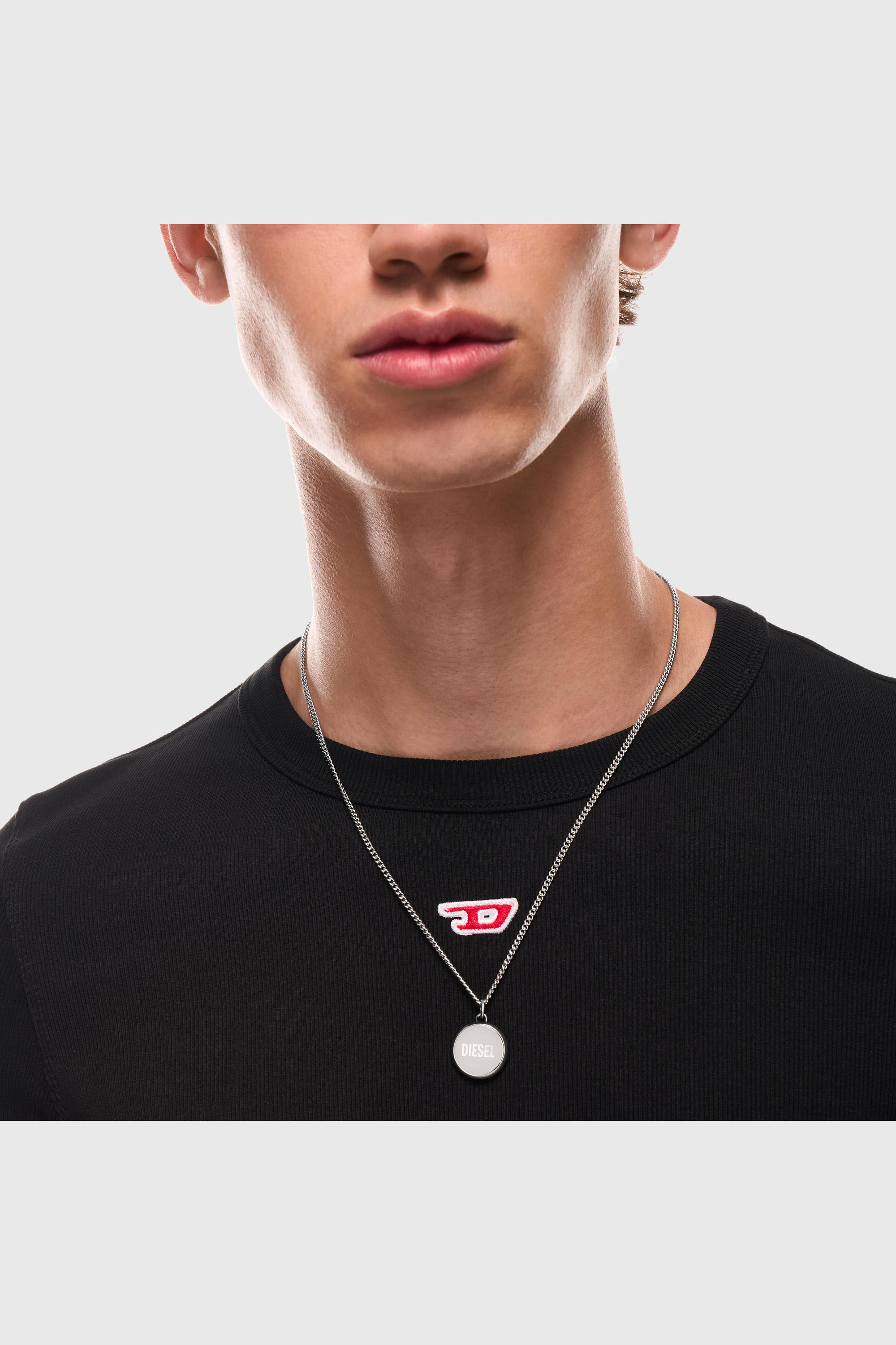 Diesel - DX1738040, Unisex Halskette aus Edelstahl mit Anh&auml;nger und Denim-Textur in Silber - 5