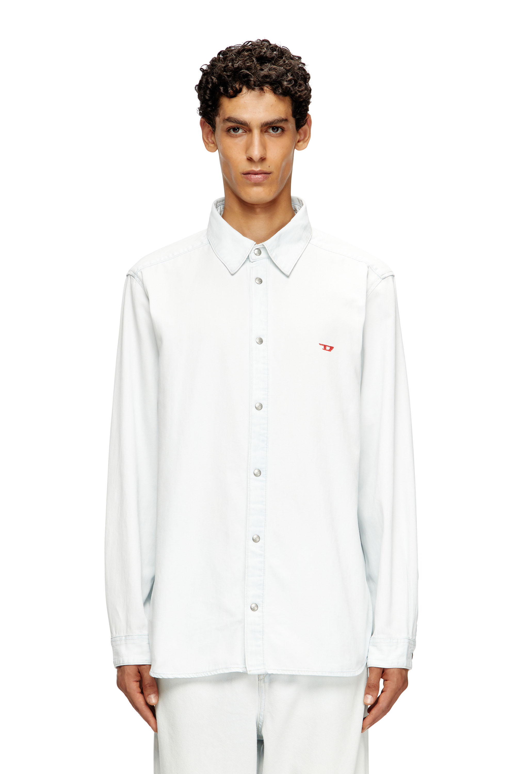 Diesel - D-SIMPLY, Man's Shirt in bleach-effect denim in Light Blue - 1