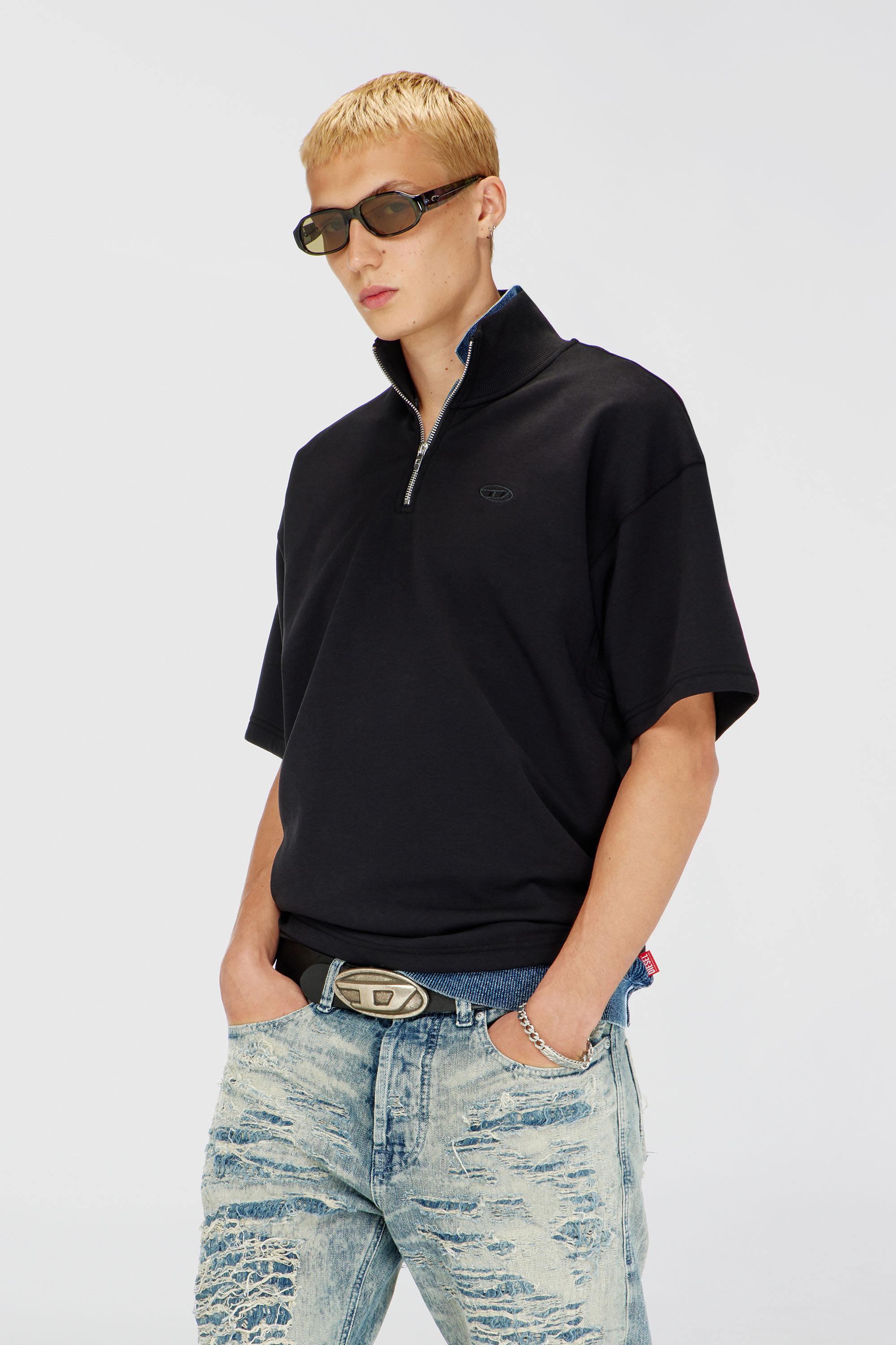 Diesel - S-CUBY, Herren Kurz&auml;rmliges Sweatshirt mit halbem zip aus leichtem Scuba in Schwarz - 3