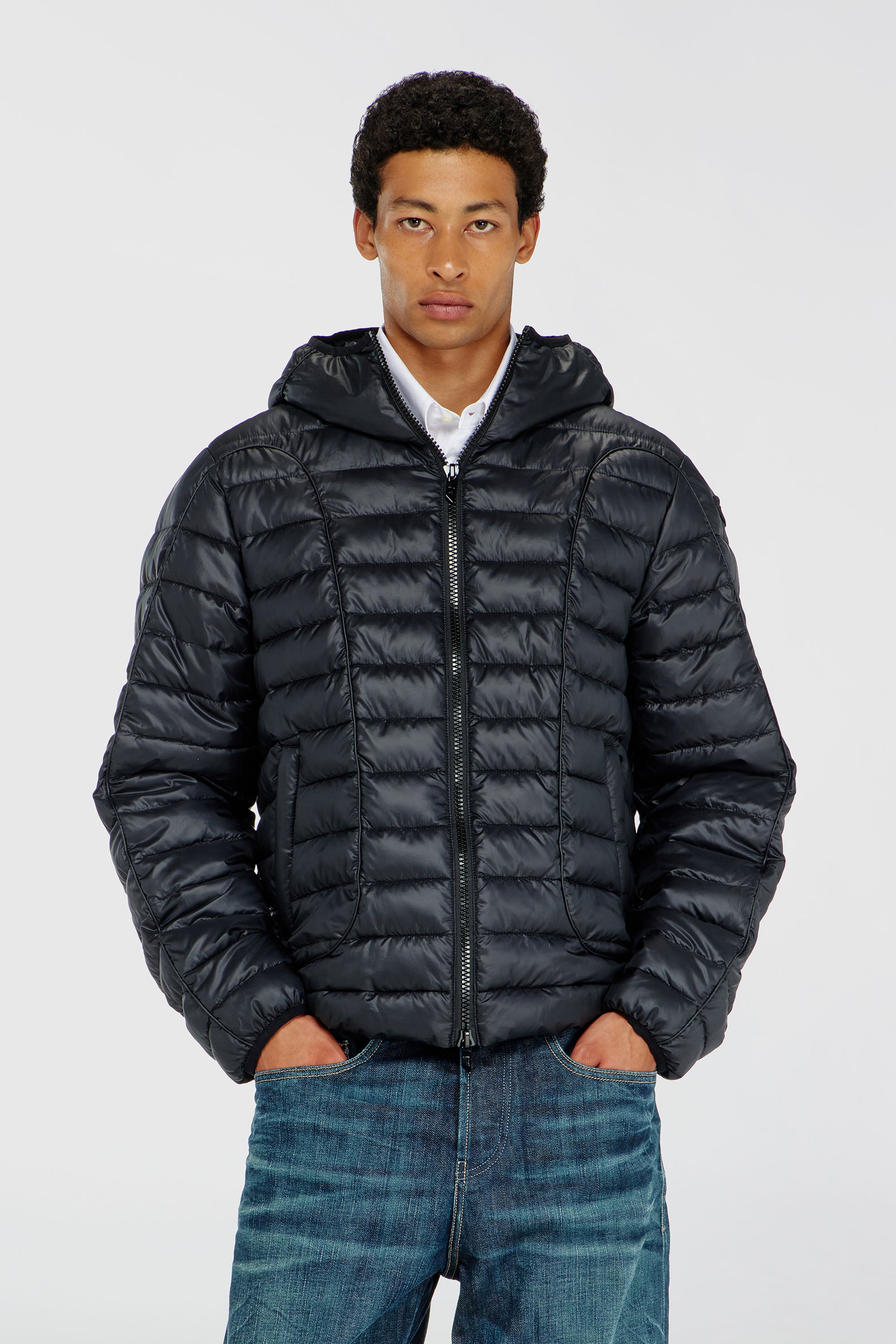 Diesel - W-STONE-WRD, Herren Steppjacke mit tonalen Paspeln in Schwarz - 1