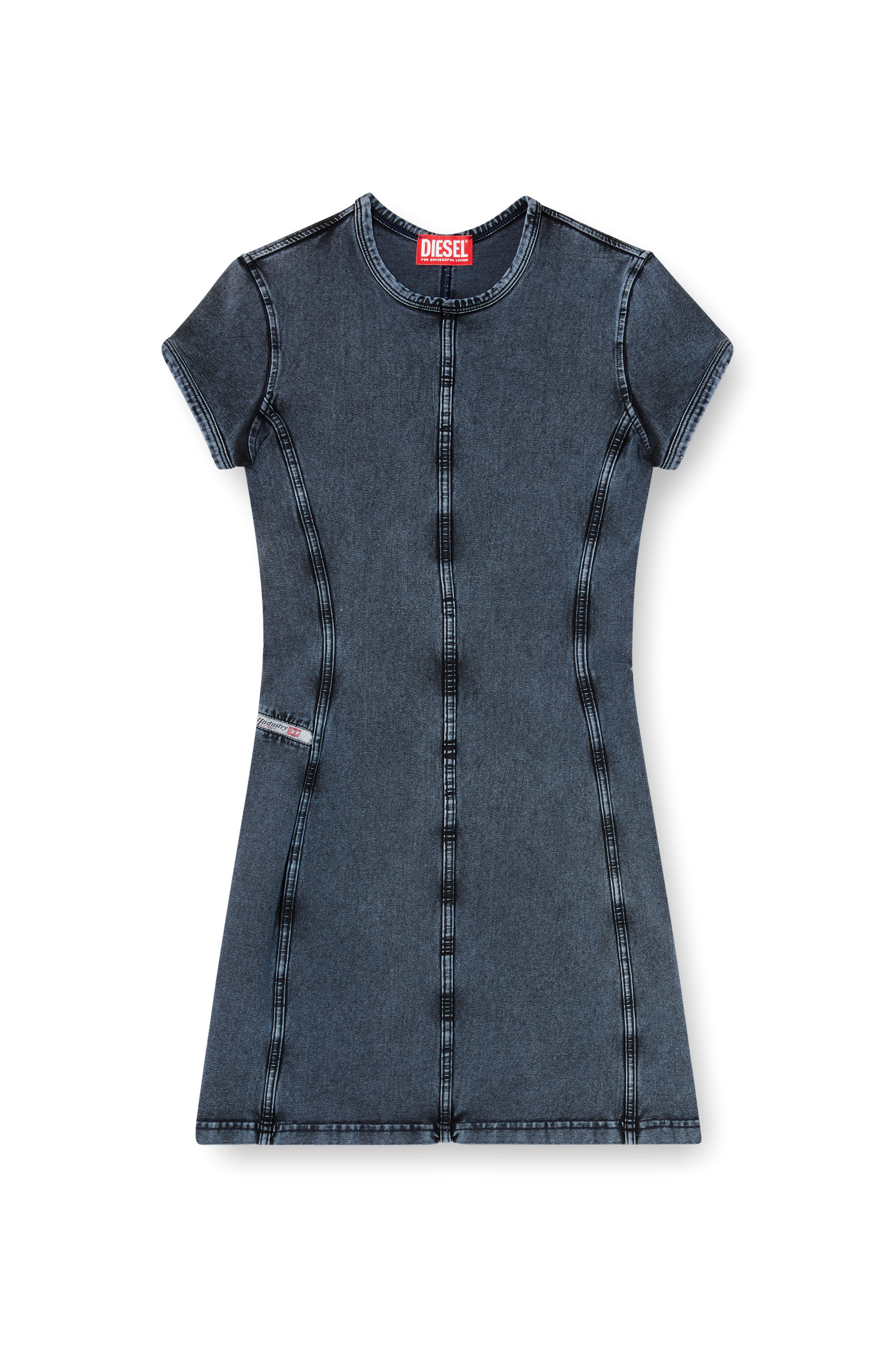 Diesel - D-CUPSLEEVES, Damen Mini-Kleid aus Jersey in Denim-Optik in Dunkelblau - 2