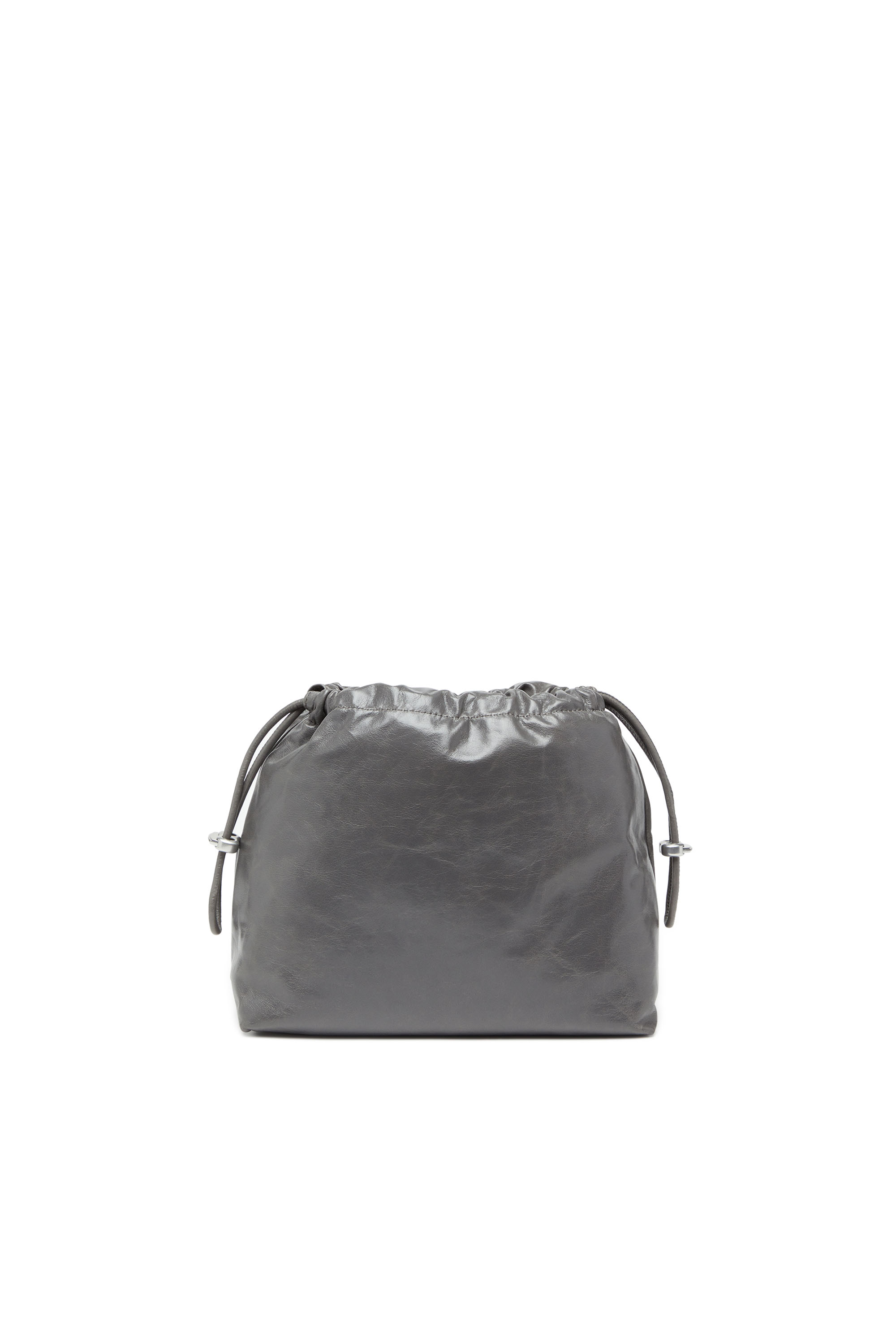 Diesel - SCRUNCH-D BUCKET, Damen Scrunch-D-Beuteltasche aus glänzendem zerknittertem Leder in Grau - 3