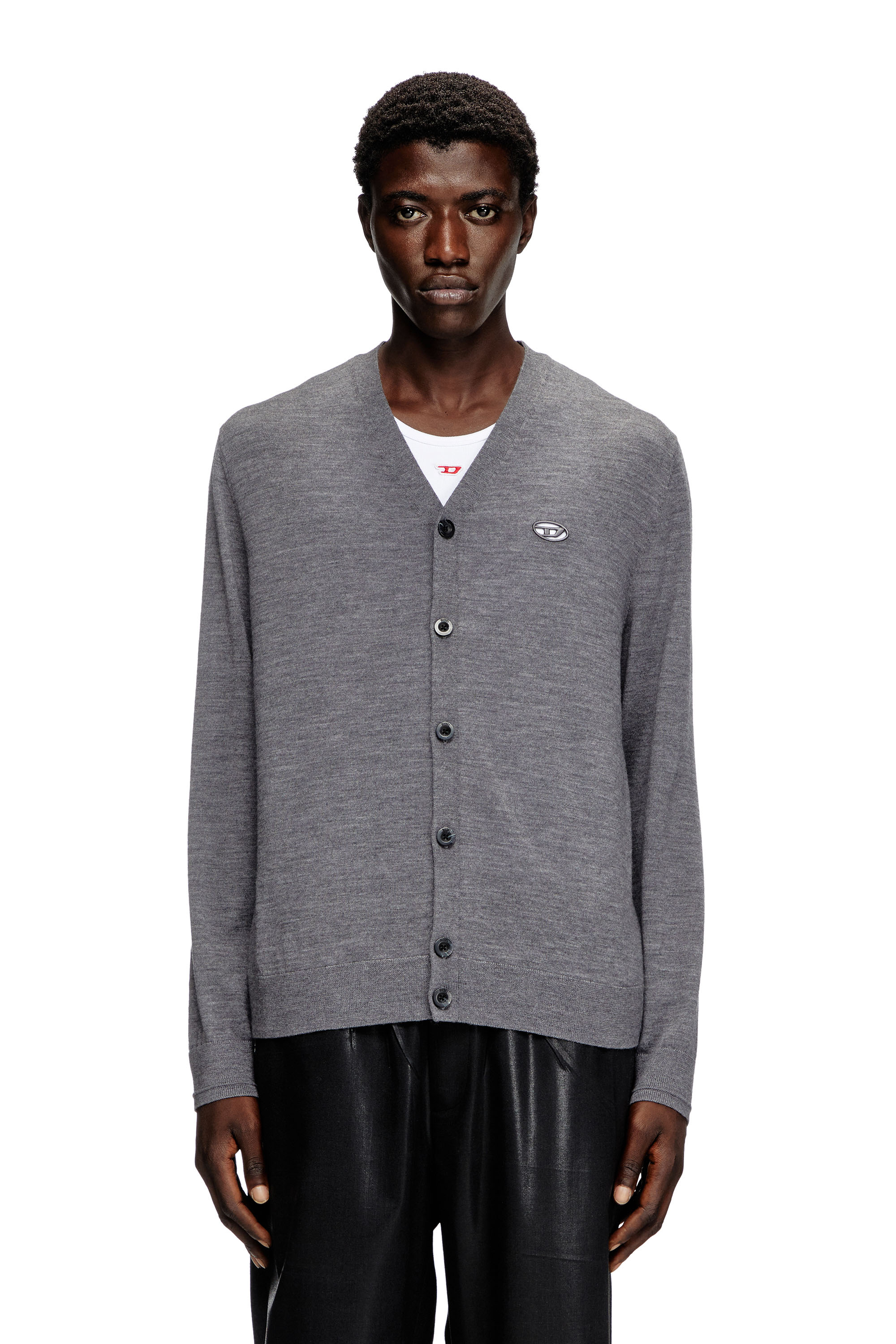 Diesel - K-VOLTO, Herren Cardigan aus Wolle mit Cut-out-Logo in Grau - 4