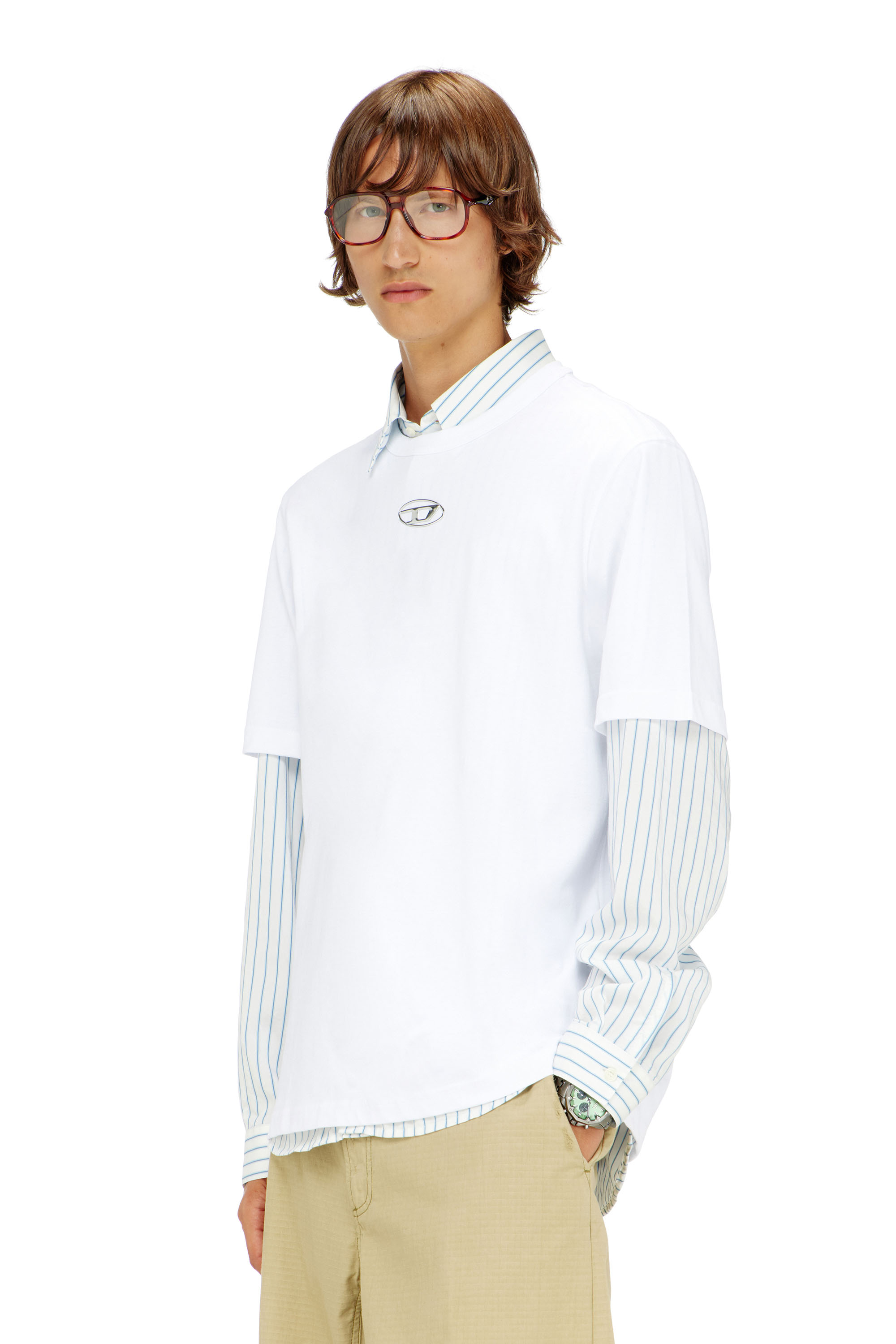 Diesel - T-ADJUST-OD, Herren T-Shirt mit metallischem Oval D in Wei&szlig; - 1