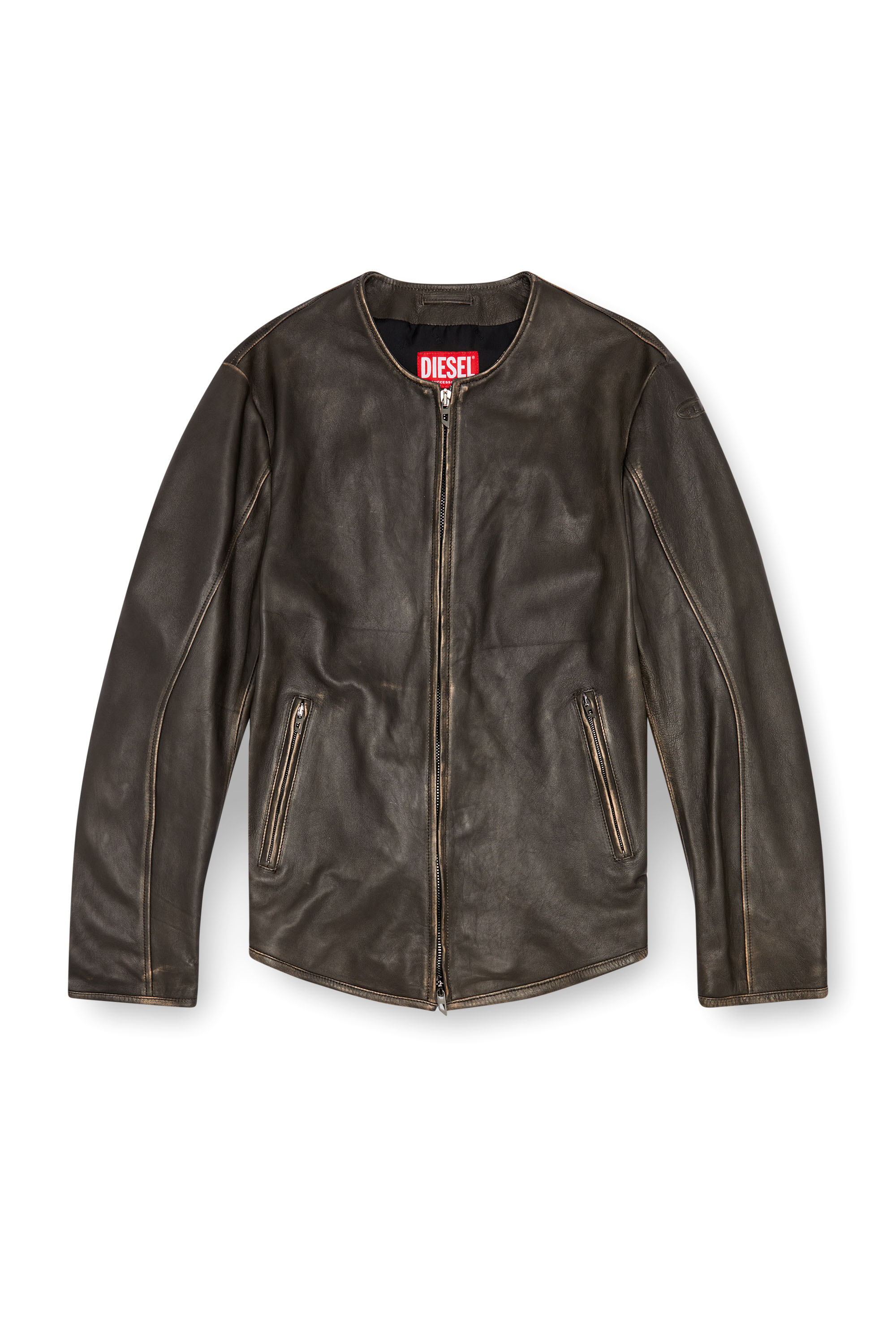 Diesel - L-EMMA, Herren Bikerjacke aus Leder in vielgetragener Optik in Schwarz - 3