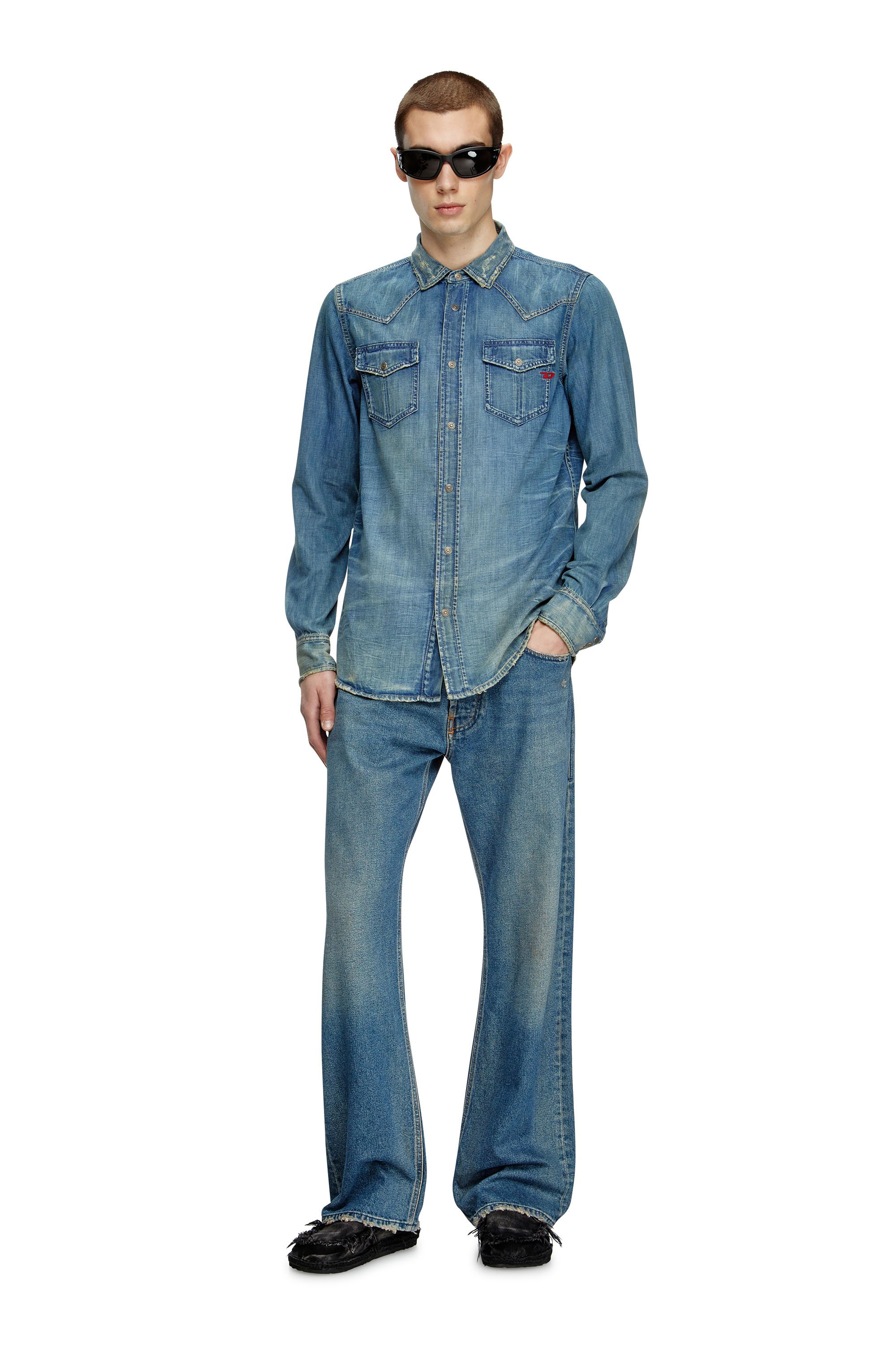 Diesel - D-VEGA, Herren Overshirt aus Denim in Mittelblau - 2