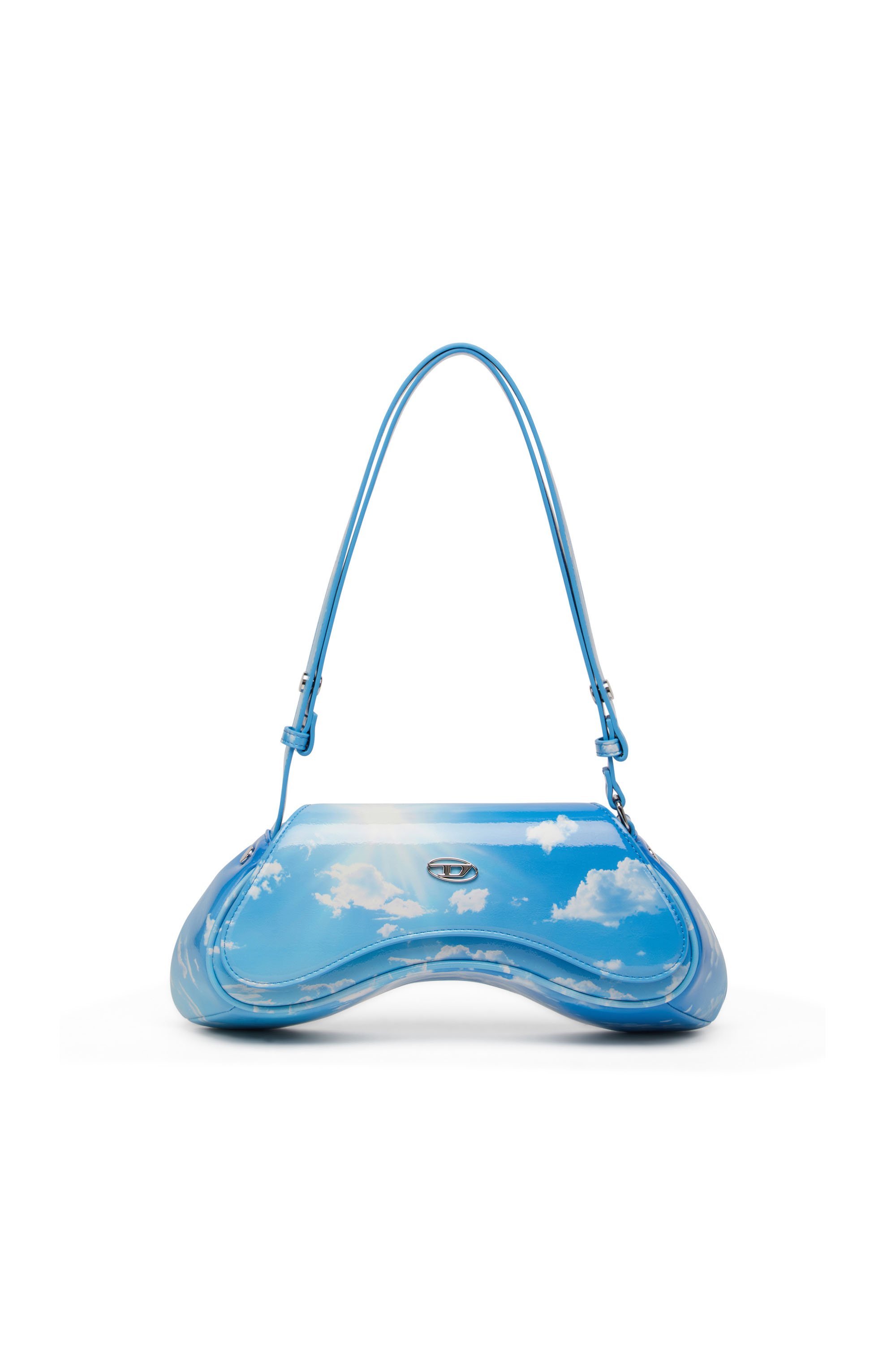 Diesel - PLAY CROSSBODY, Damen Play-Schultertasche mit glänzendem PU-Print in Hellblau - 1