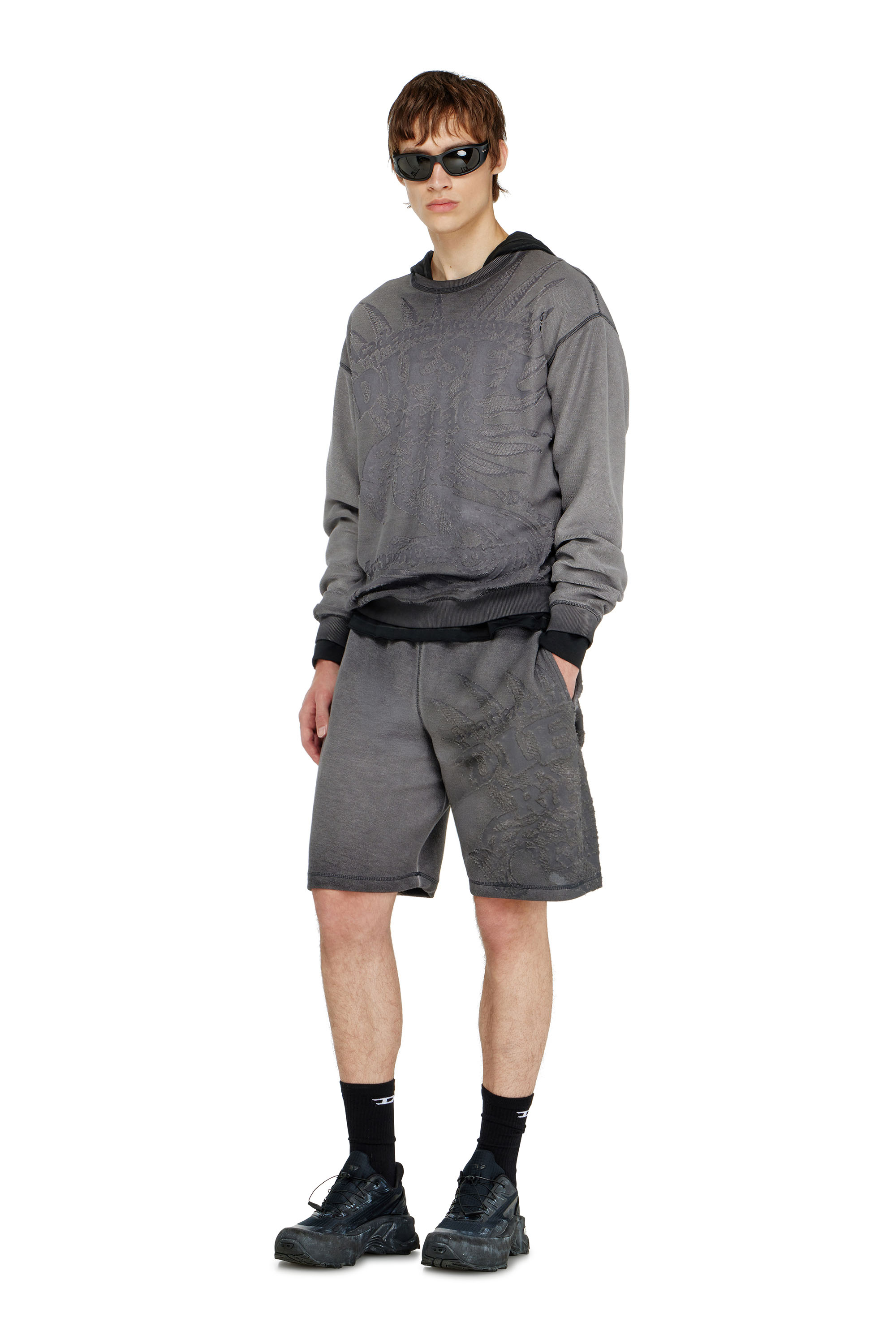 Diesel - P-RAWCROW, Herren Sweatshorts mit D&eacute;vor&eacute;-Motiven in null - 1