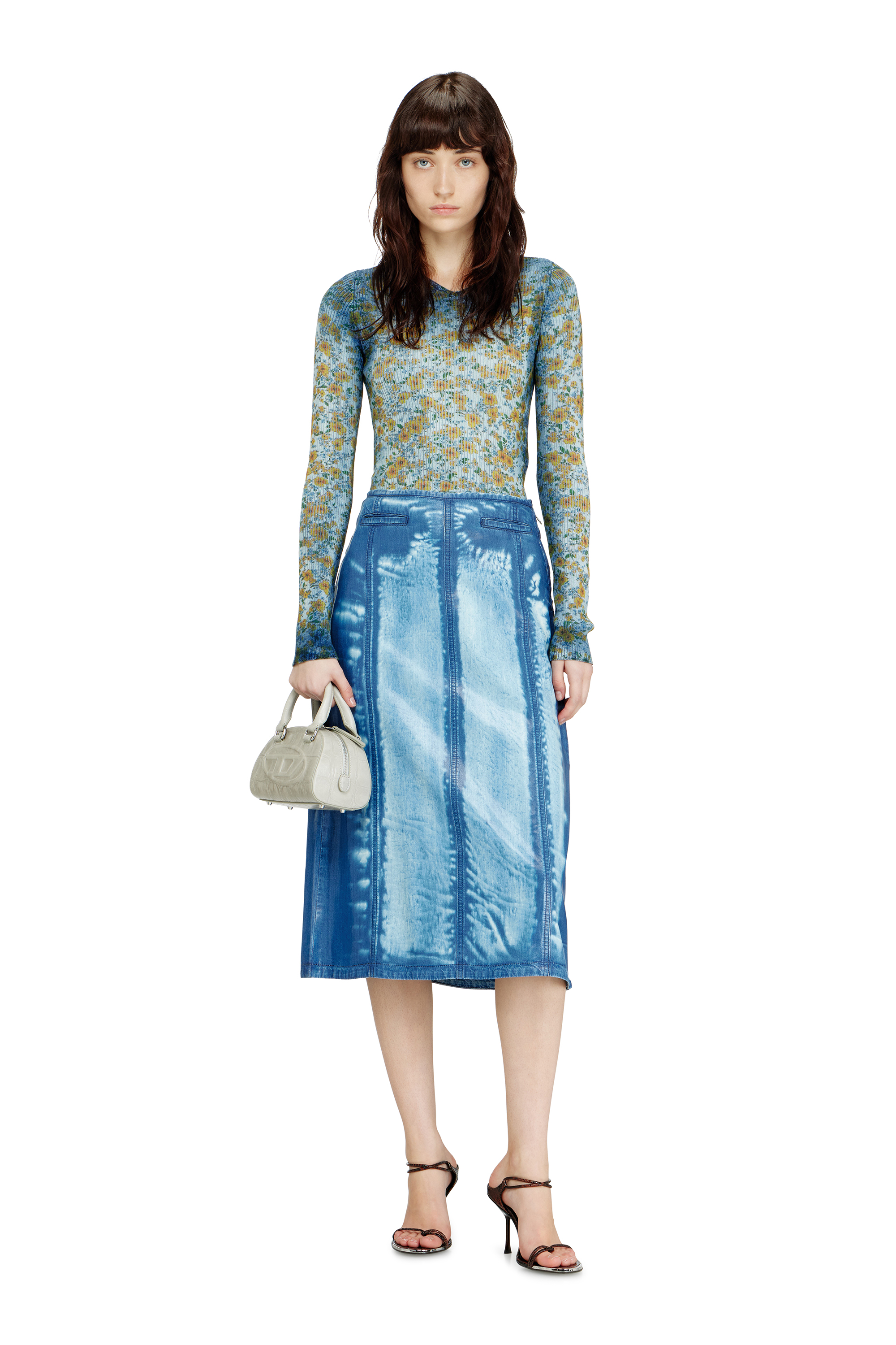 Diesel - 1DR DOME CROSSBODY, Damen 1DR Dome-Mini-Bowlingtasche aus Leder in Krokodilleder-Optik in Grau - 1