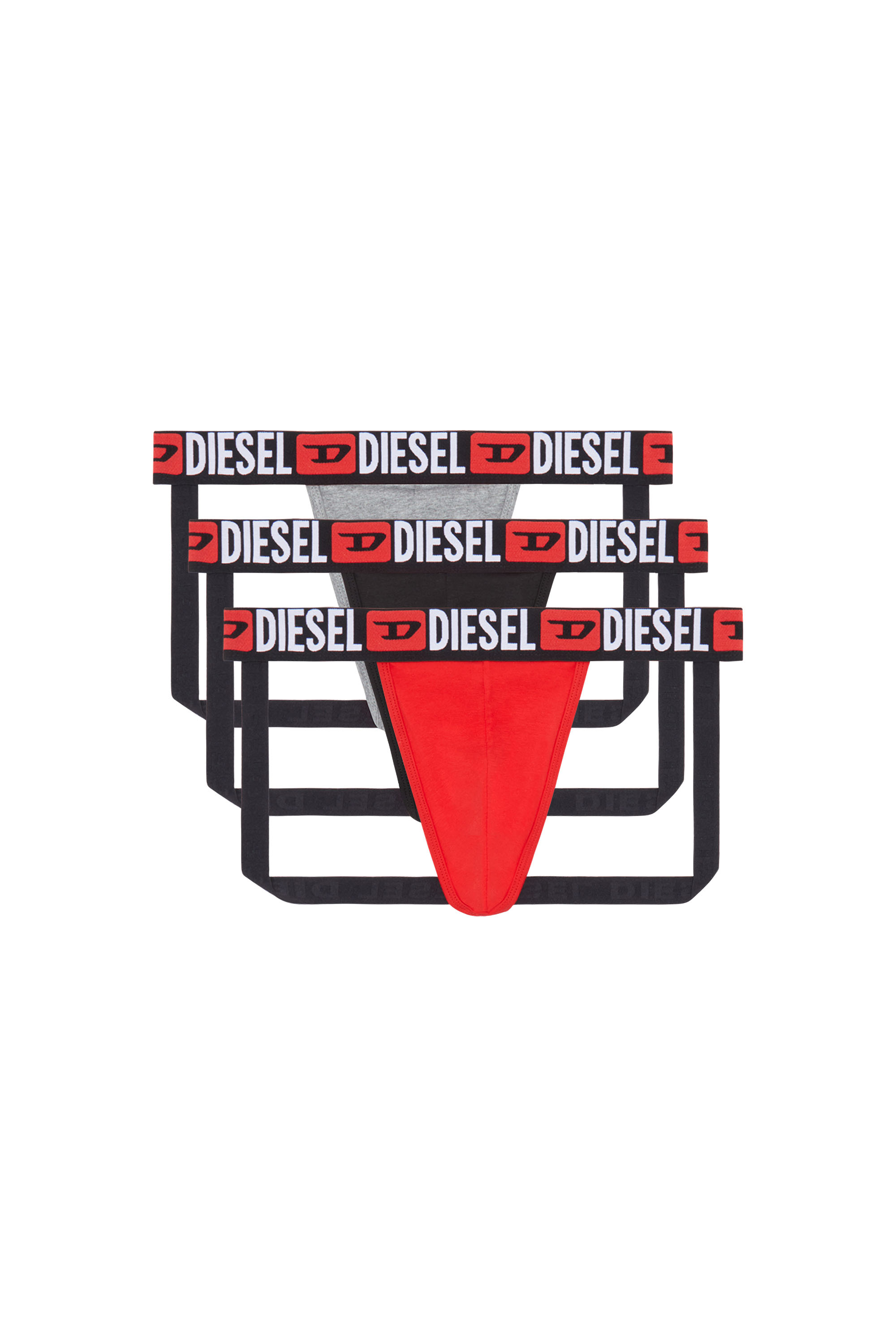 Diesel - UMBR-JOCKYTHREEPACK, Herren Jockstraps im Dreierpack mit Logo-Bund in Rot/Grau - 2